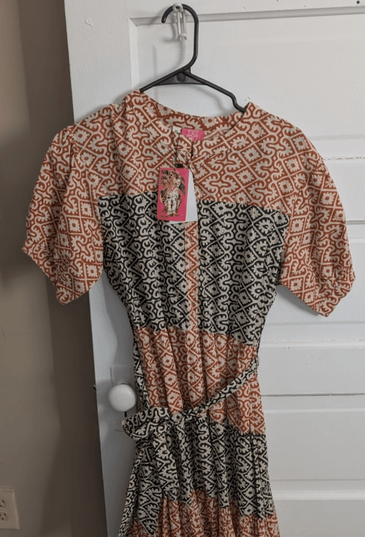 Other Just Darviny Geometric Patterned Dress - Orange and Black Size XL / US 12-14 / IT 48-50 - 2 Thumbnail