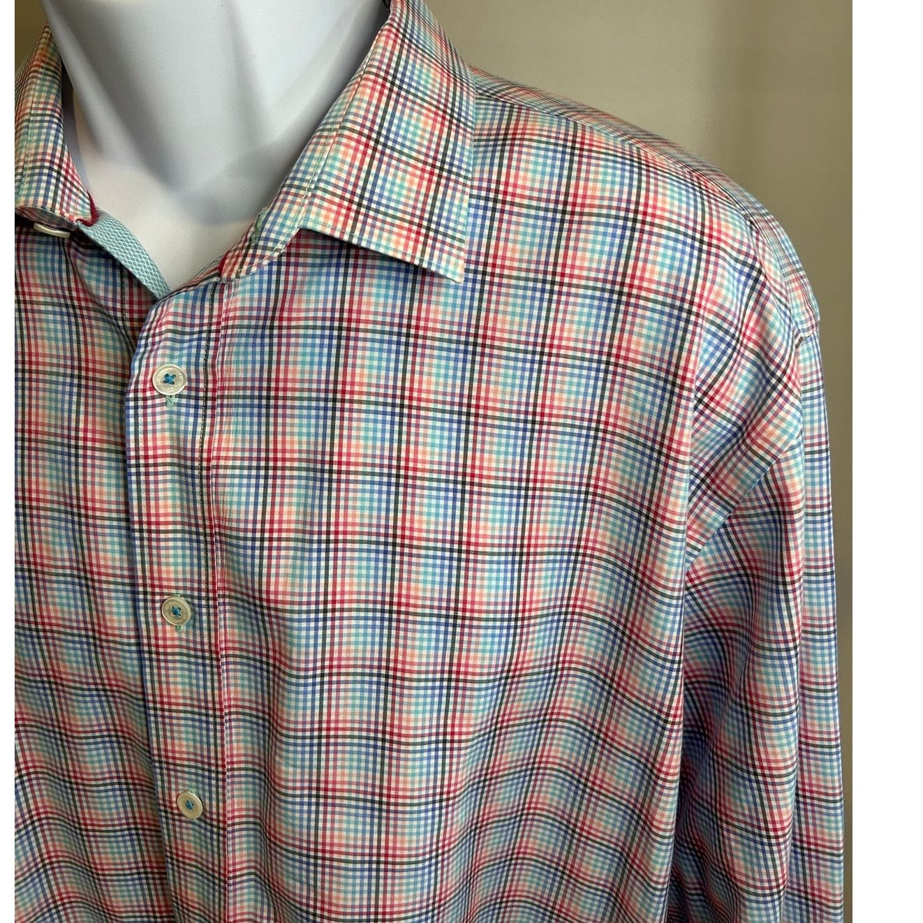 BUGATCHI Bugatchi Classic Fit Plaid Shirt XL Red Blue Cotton Size US XL / EU 56 / 4 - 1 Thumbnail