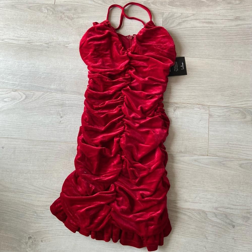 Lulus Lulu's Red Velvet Ruched Bodycon Mini Dress Size S / US 4 / IT 40 - 2 Thumbnail