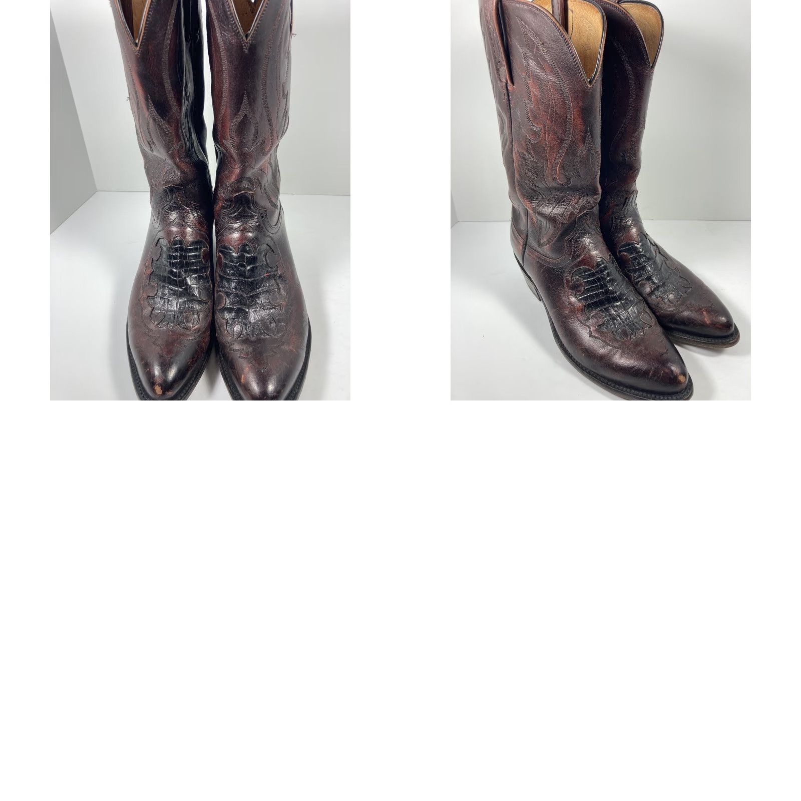 Vintage VINTAGE Lucchese Caiman Inlay Boots Men 9 EE Wide Black Cherry Leather VTG N1508J4 Size US 9 / EU 42 - 11 Thumbnail