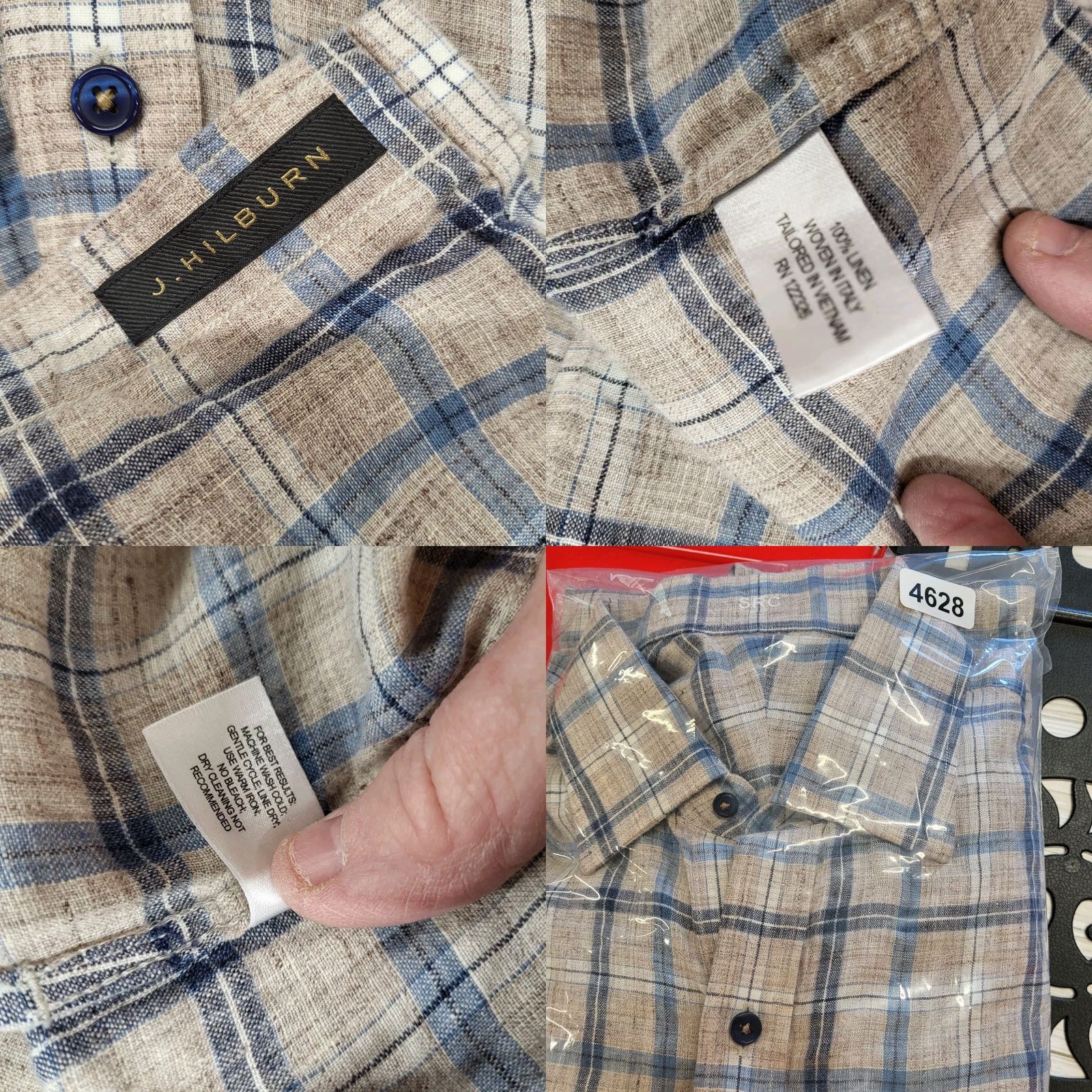 Vintage J. Hilburn Shirt Men's Size L Blue/Tan 100% Linen Button Up Long Sleeve Casual Size US L / EU 52-54 / 3 - 9 Thumbnail