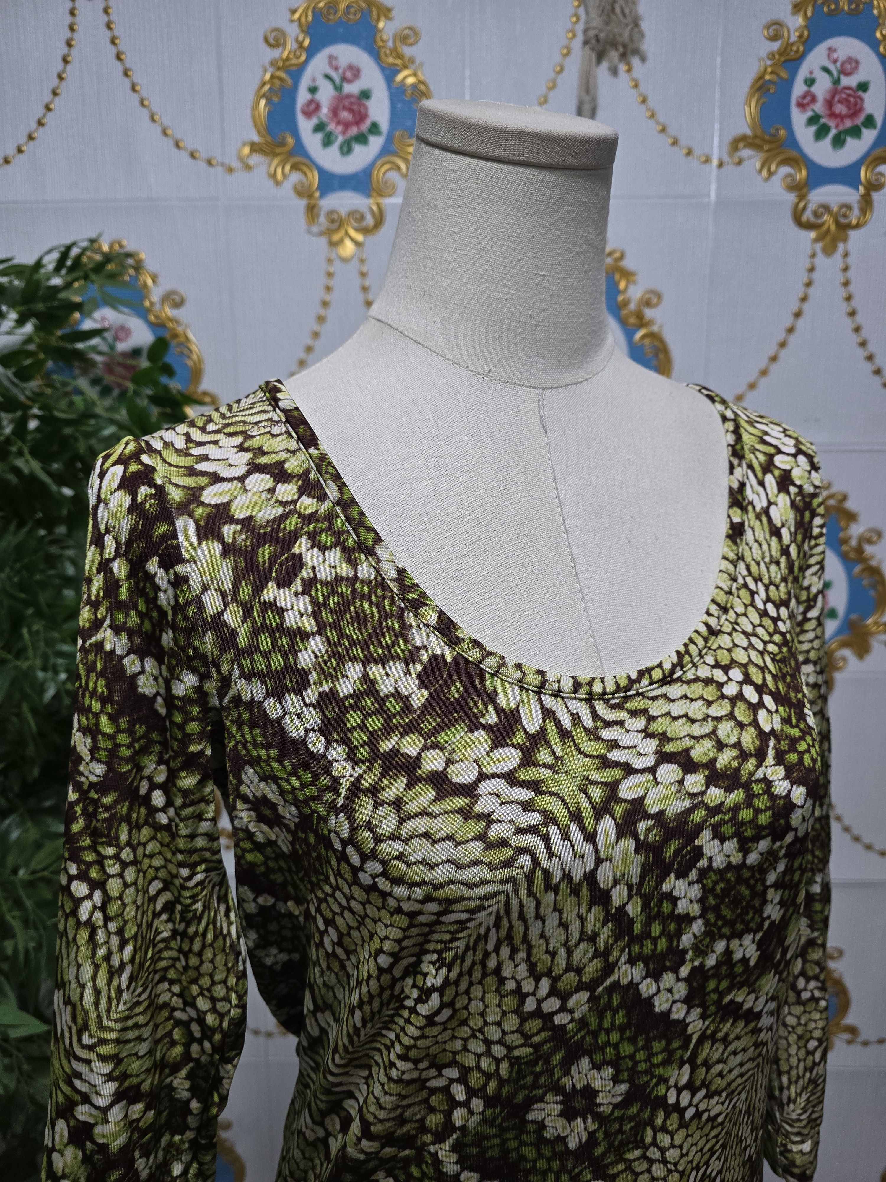 Just Cavalli Just Cavalli vintage scoop-neck,green and brown animal print Size L / US 10 / IT 46 - 8 Thumbnail