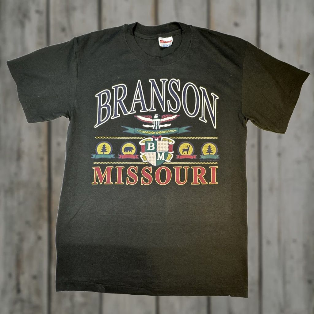 Hanes VINTAGE Hanes T-Shirt Black 1990s Crew Neck Unisex Adults Size M Short Sleeve Graphic Branson Missouri BM Single Stitch Size US M / EU 48-50 / 2 - 1 Thumbnail