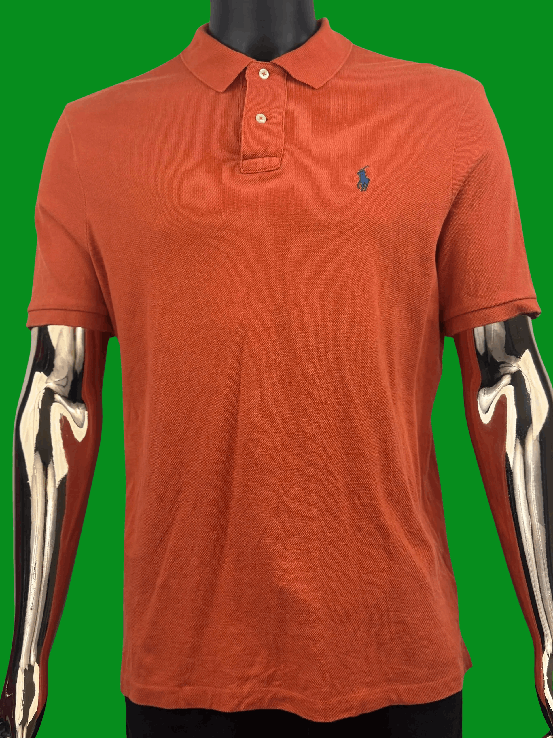 Polo Ralph Lauren VTG Polo Ralph Lauren Orange Mesh Polo Shirt Navy Pony Logo Size US M / EU 48-50 / 2 - 2 Thumbnail