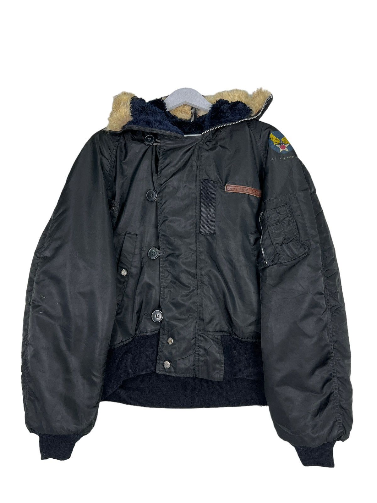 Avirex 🔥 VINTAGE AVIREX US AIR FORCE FUR HOODIE BOMBER JACKET Size US L / EU 52-54 / 3 - 2 Thumbnail