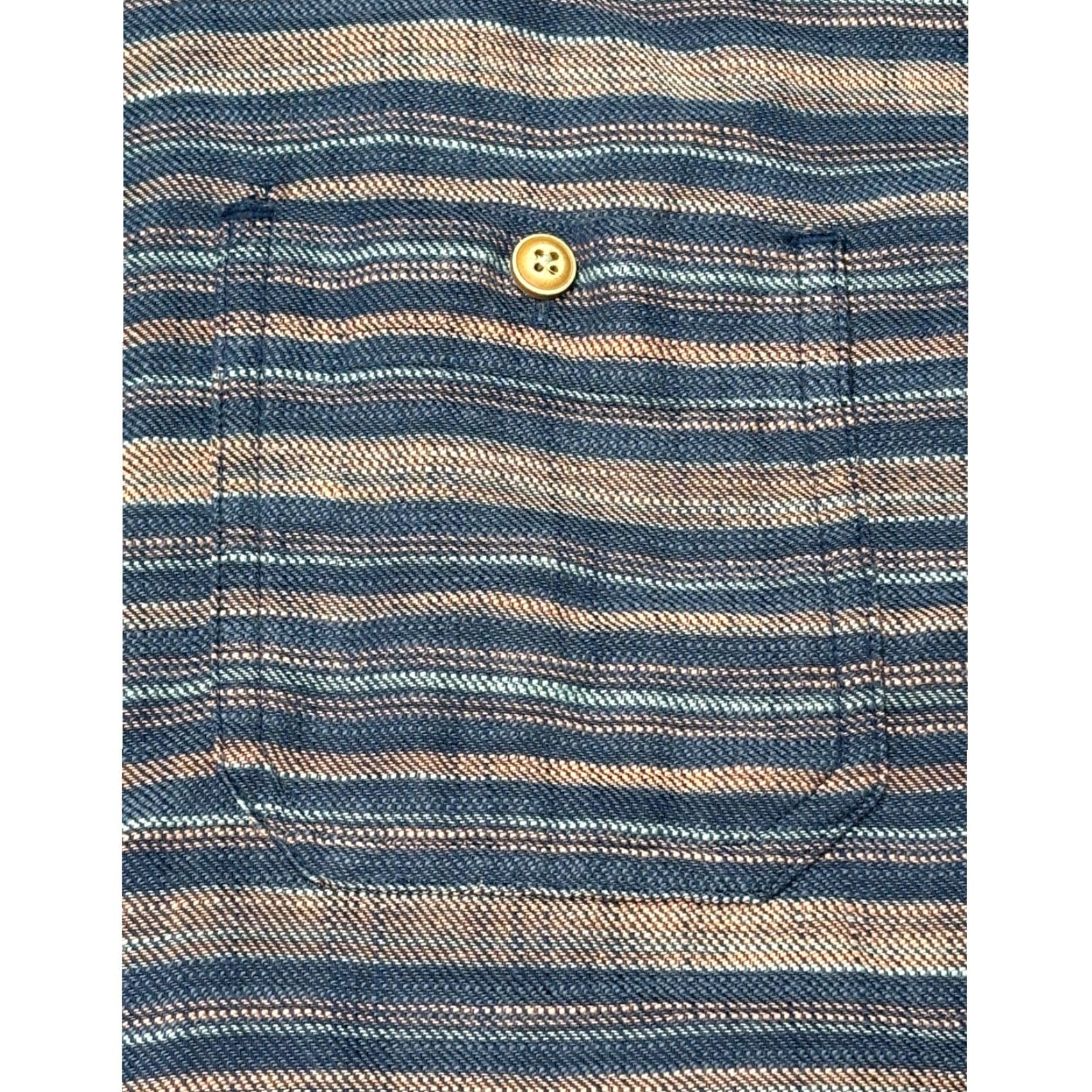 Vintage ROWM Mens Large Striped Button Up Short Sleeve Casual Shirt L Blue Beach Vacation Size US L / EU 52-54 / 3 - 2 Thumbnail