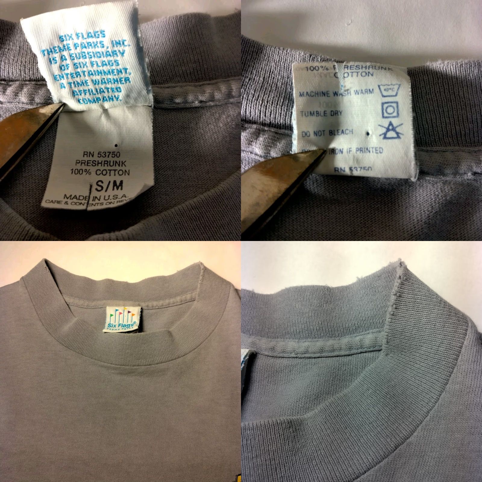Vintage VINTAGE Six Flags Shirt S/M Blue Cotton Short Sleeve Crew Neck Regular Single Stitch Th rill Seeker Roller Coaster Respect Tradition Men T-Shirt Size US S / EU 44-46 / 1 - 8 Thumbnail