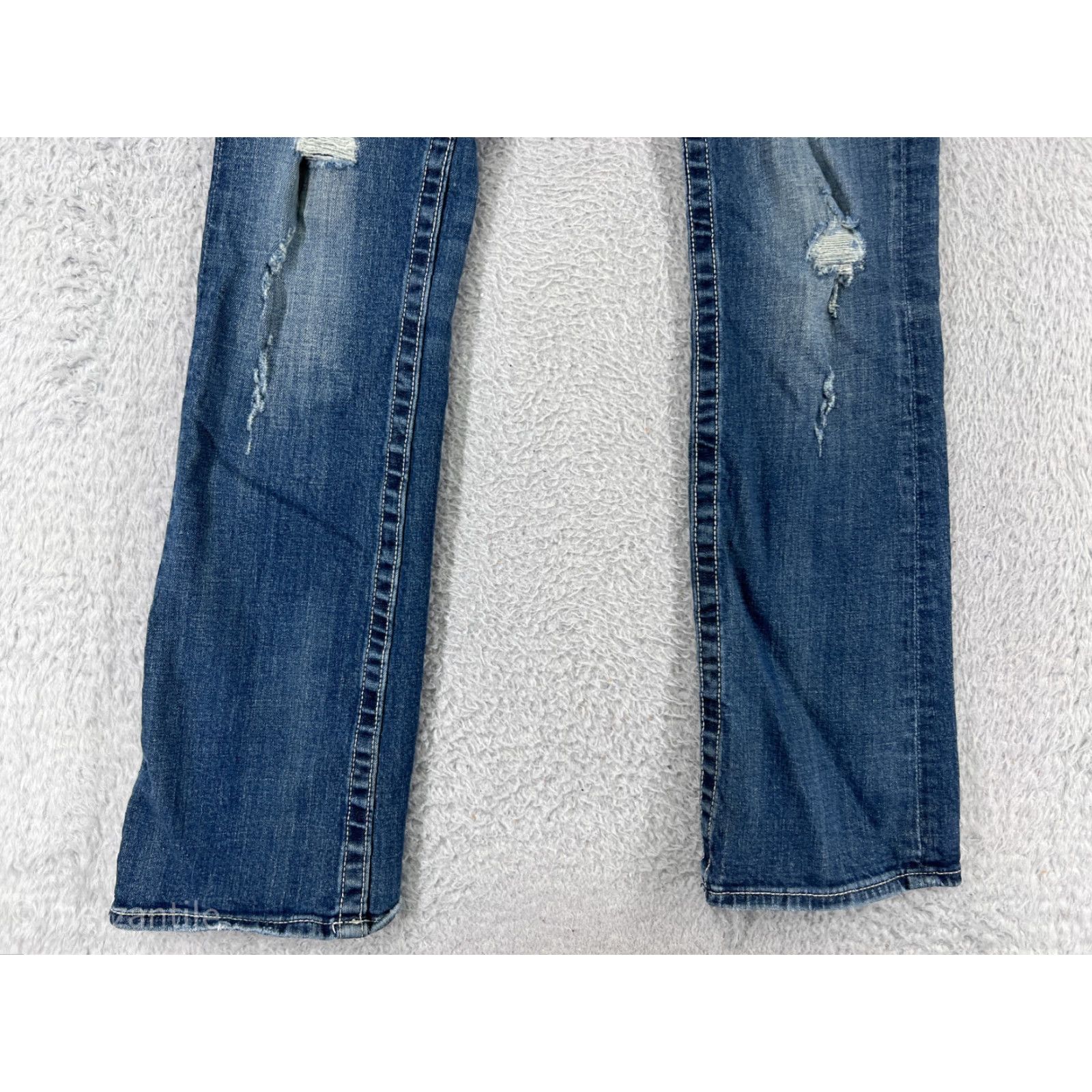 Vintage VIGOSS Womens Jeans Bootcut 4 Blue Denim Slim Distressed Embroidered Zip Fly Pant Size 27" / US 4 / IT 40 - 2 Thumbnail