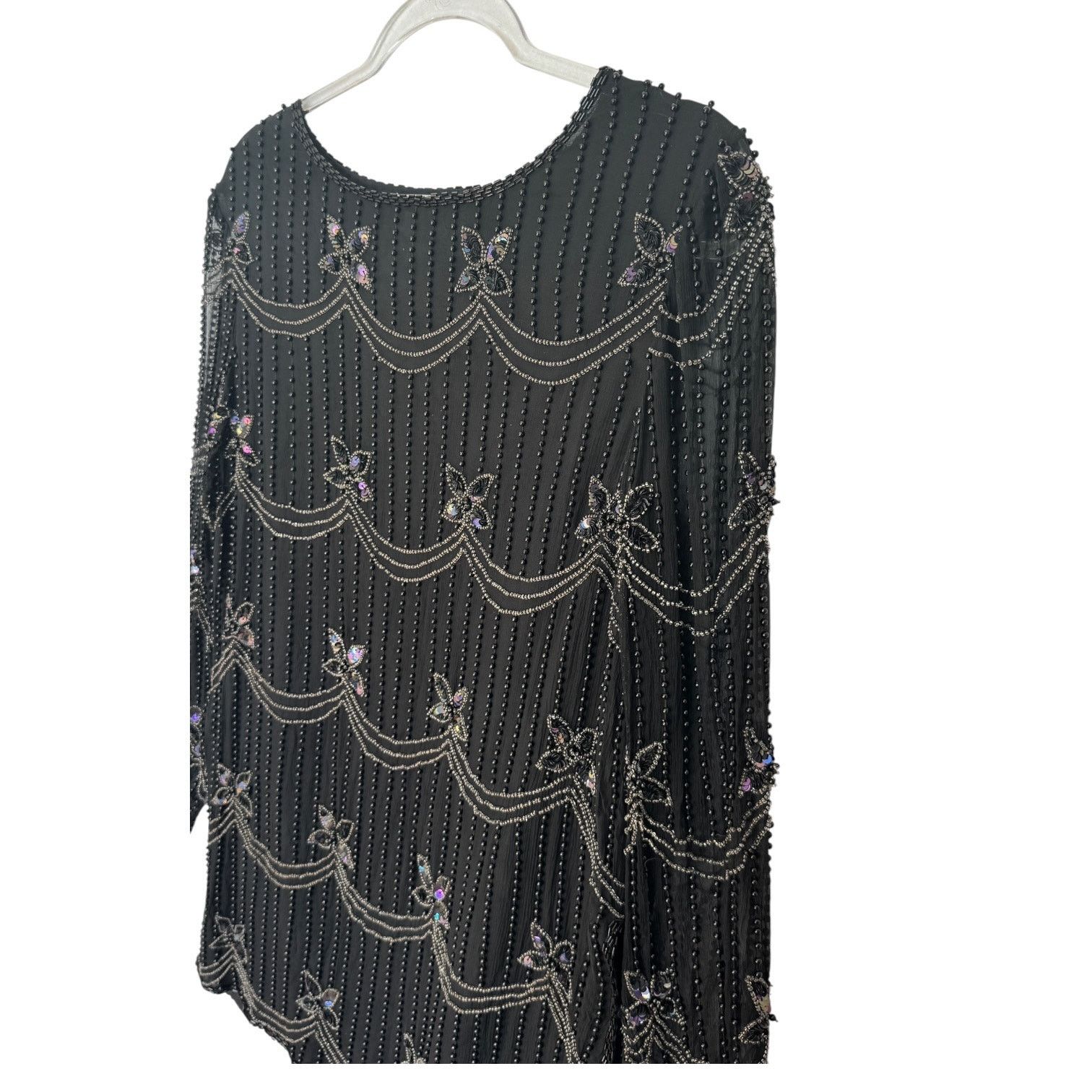 Vintage 1990s Papell Boutique Silk Beaded Sequin Top Black S/M Size S / US 4 / IT 40 - 1 Thumbnail