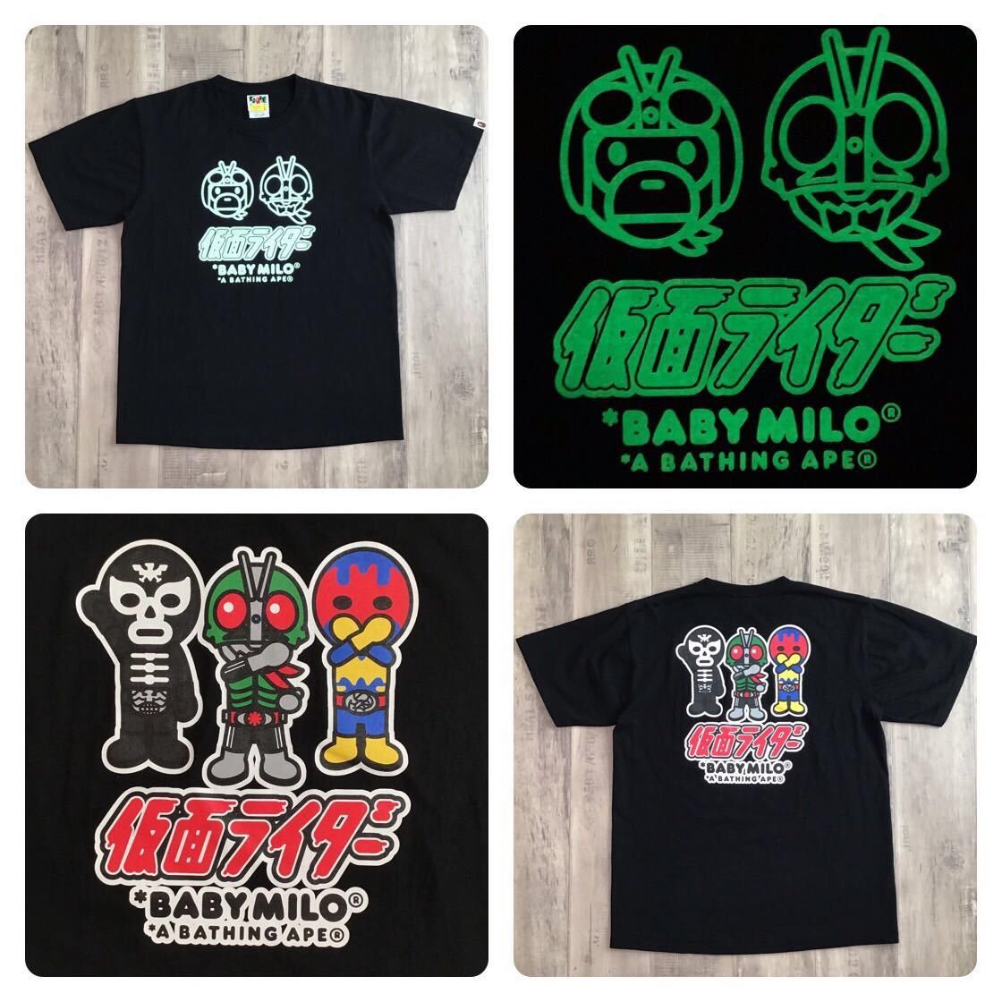 image of Glow In The Dark Kamen Rider × Bape Milo T-Shirt Ape in Black, Men's (Size Large)