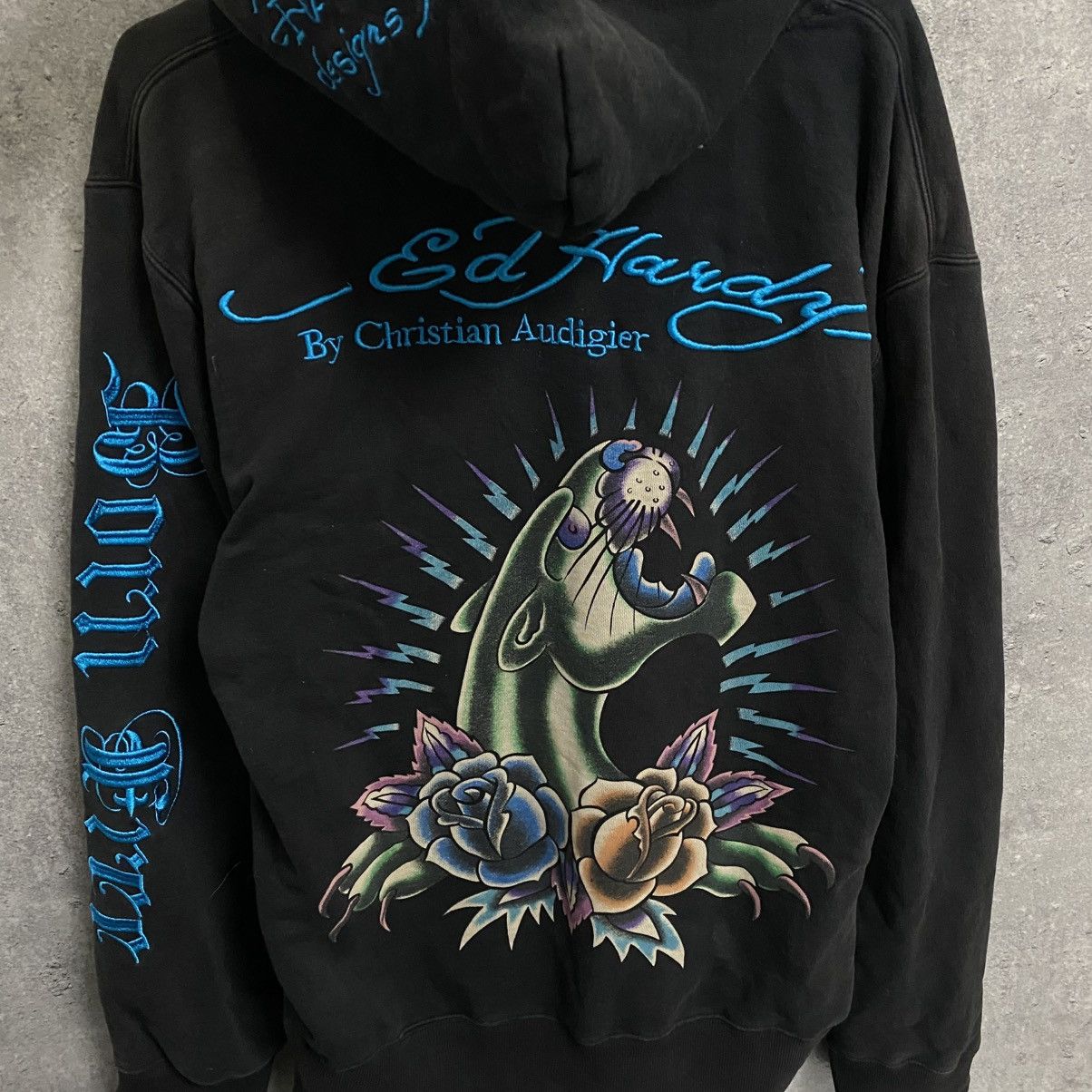 Ed Hardy Vintage Ed Hardy Zip Hoodie All Print By Christian Audigier Size US L / EU 52-54 / 3 - 11 Thumbnail