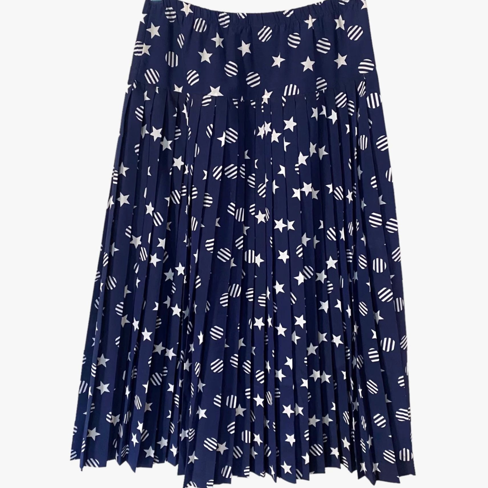 Vintage VINTAGE Castleberry High-Waisted Pleated Midi Skirt Womens 4 Blue Star Print USA Size 27" / US 4 / IT 40 - 3 Thumbnail