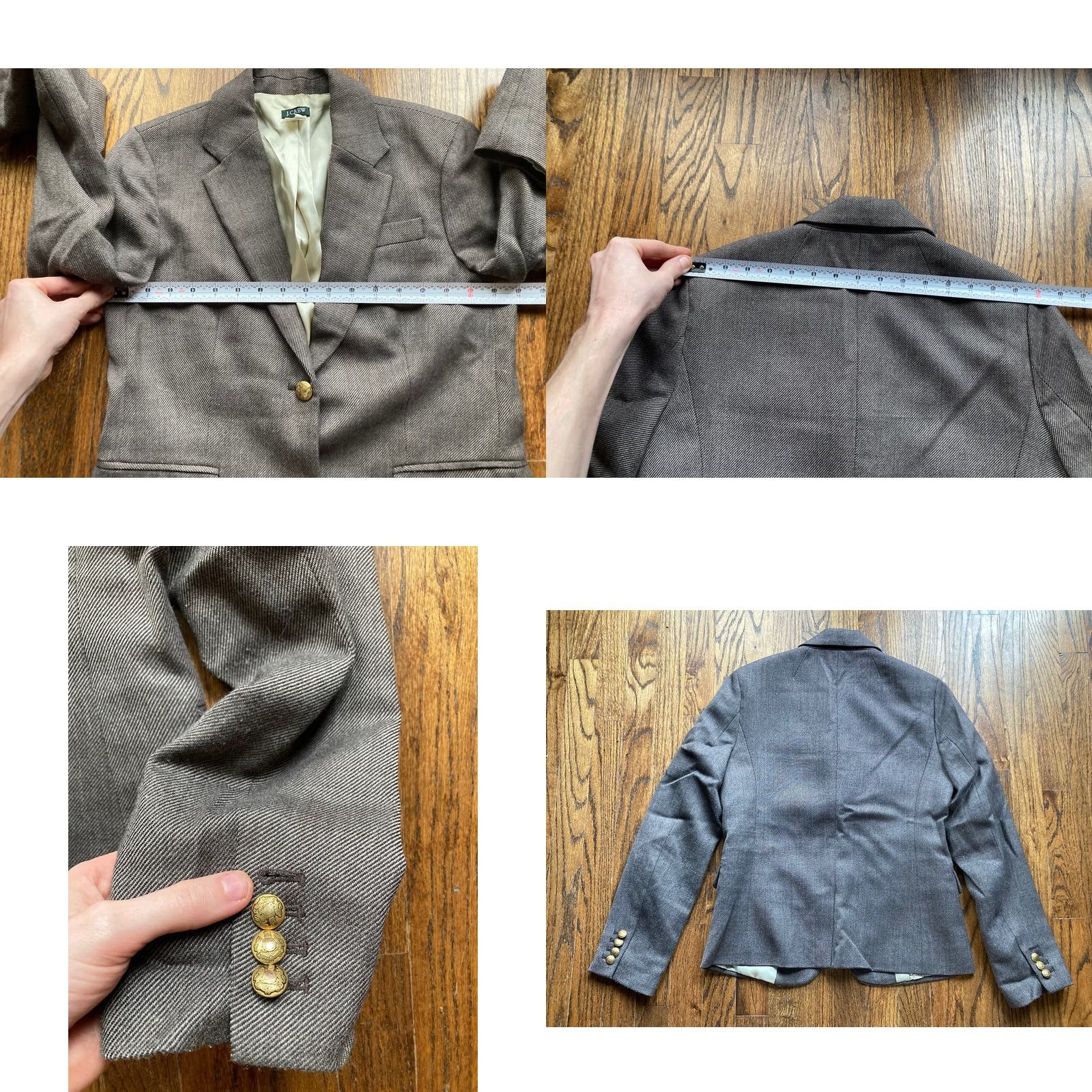 J.Crew J. Crew Blazer Women Size 8 Wool Blend Twill Gray Brown Gold Buttons Vintage? (note missing sleeve button) Size M / US 6-8 / IT 42-44 - 8 Thumbnail