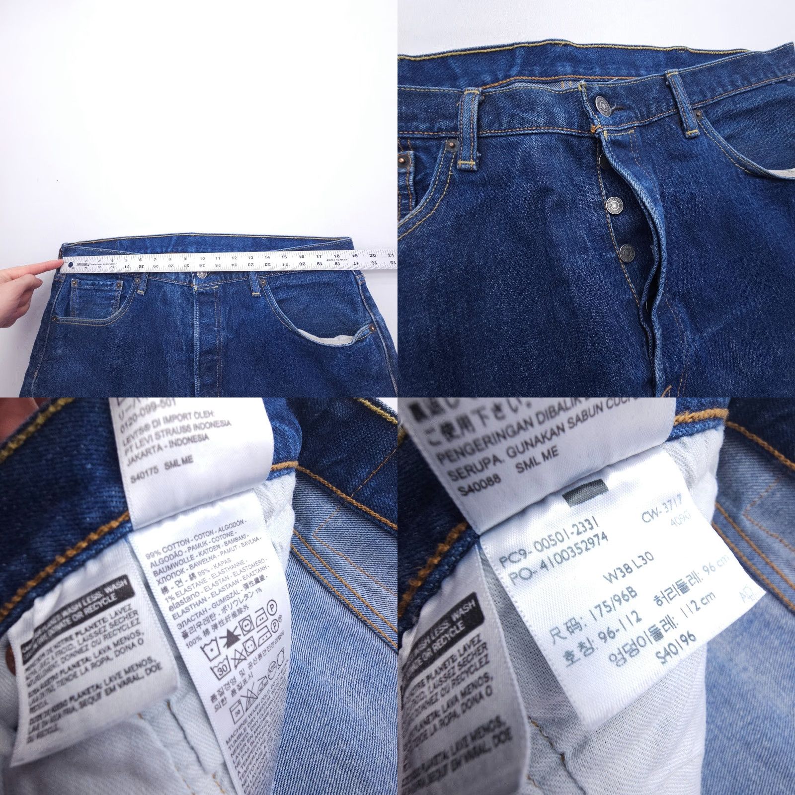 Levi's VINTAGE Levi's 501 Jeans Men 38 x 30 Dark Wash Denim Button Fly Regular Fit Blue 501 Series Classic American Mens Size US 38 / EU 54 - 8 Thumbnail