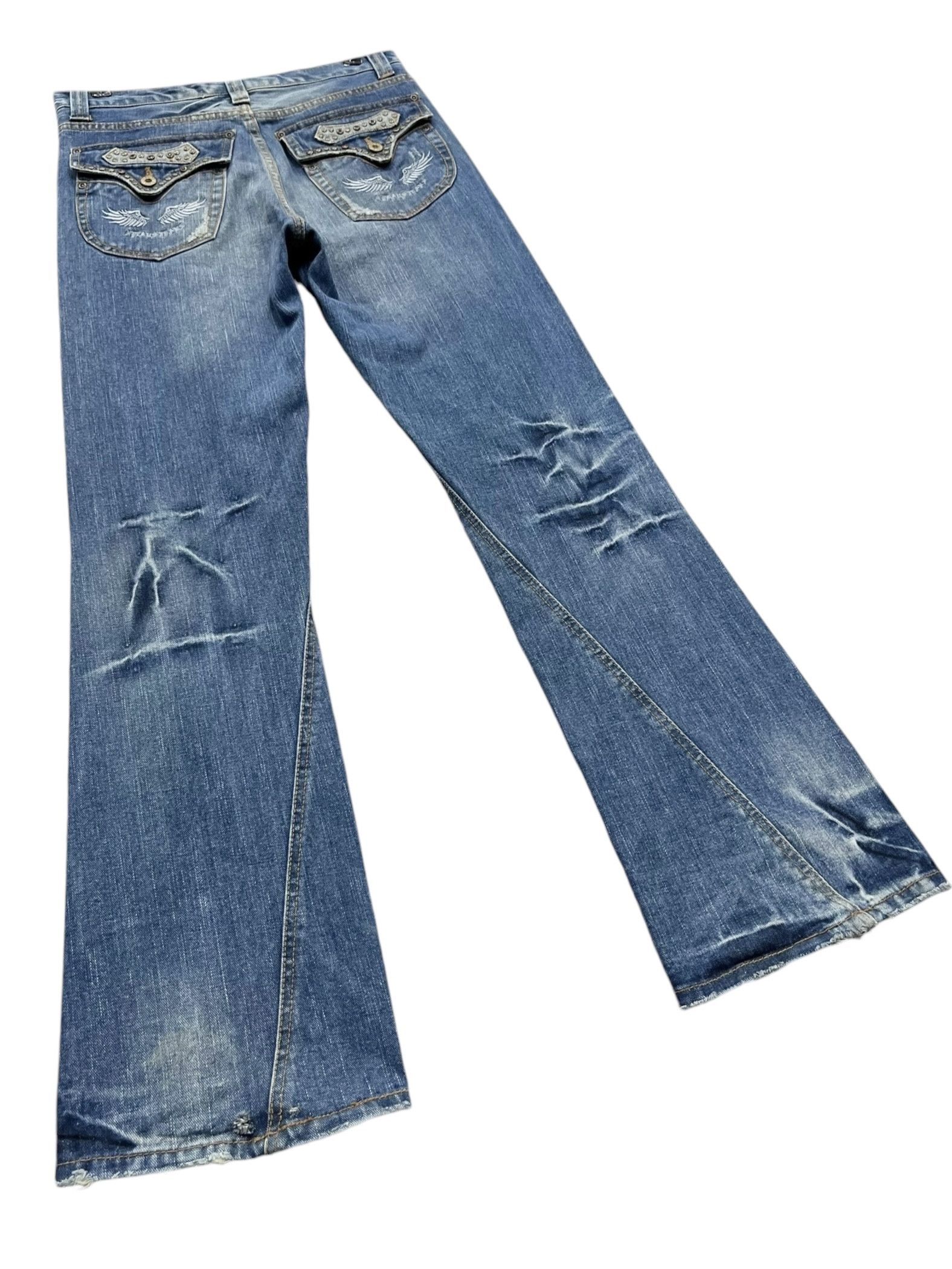 If Six Was Nine FYE🔥NYLAUS Clawmark Whisker Studded Gems Flap Flare Jeans Size US 30 / EU 46 - 10 Thumbnail