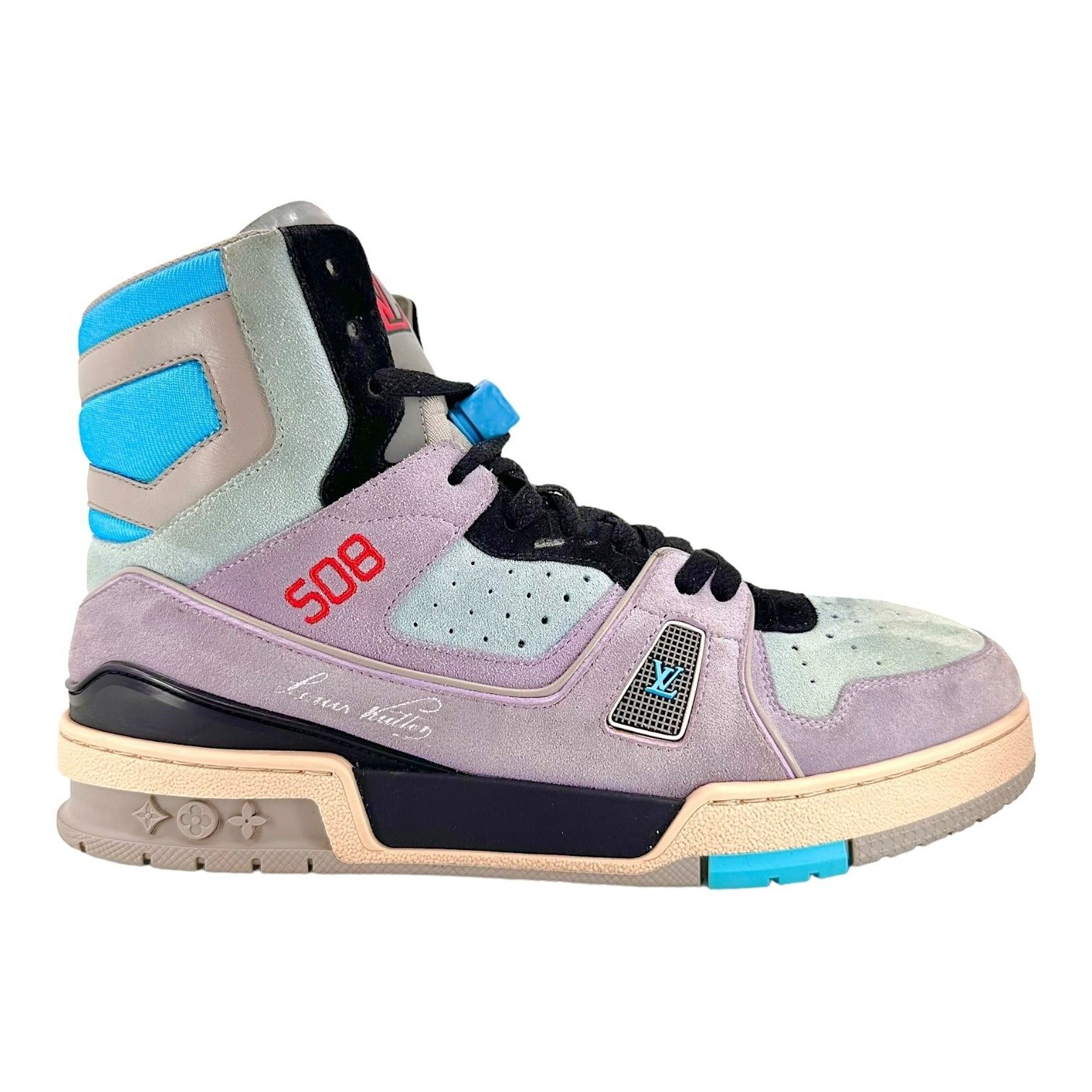 image of Louis Vuitton Lv Trainer High Lavender Light Blue Pre-Owned Shoes, Men's (Size 8.5)