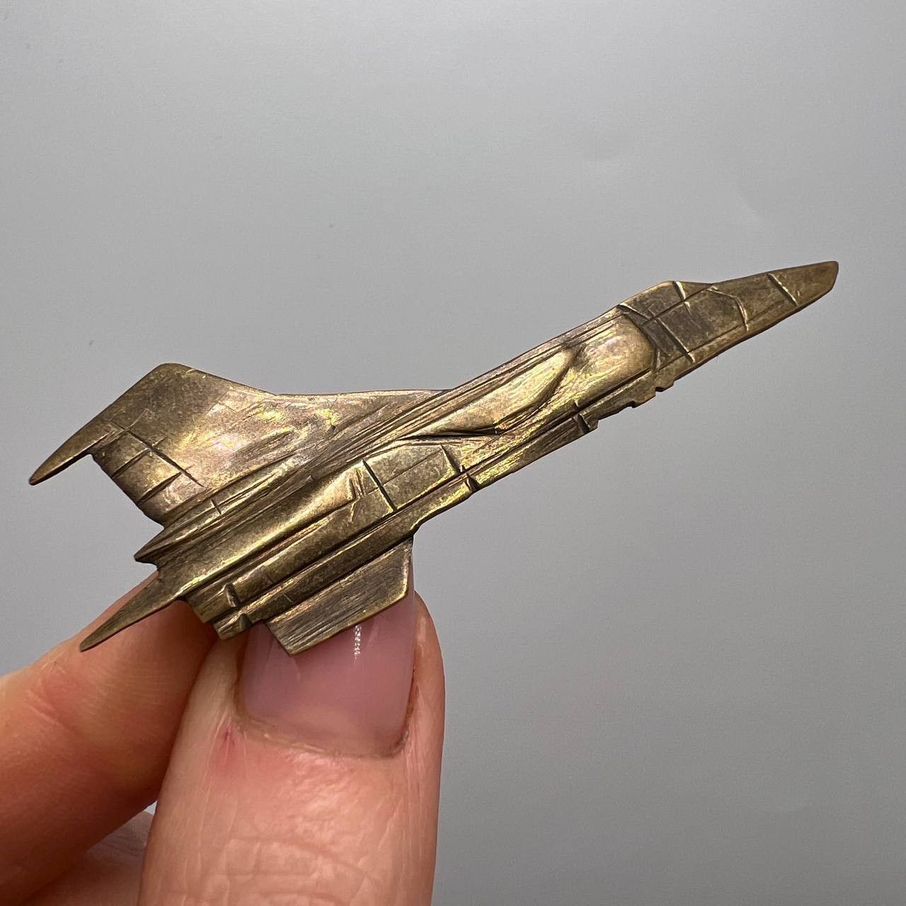 Vintage Bronze Tie Clip Military Style Aircraft MIG 25
