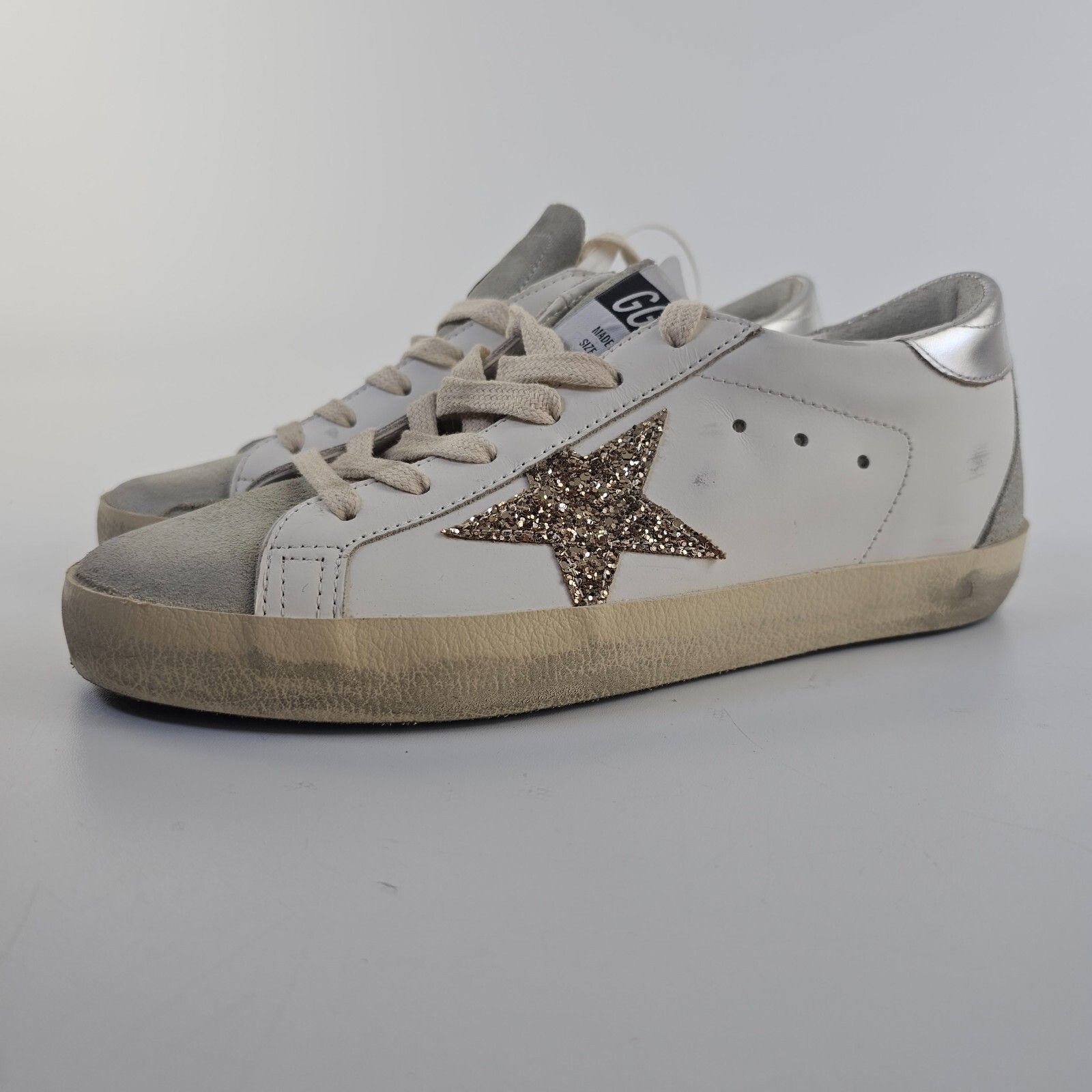GOLDEN GOOSE Super-Star Women's White/Silver Glittered Low T