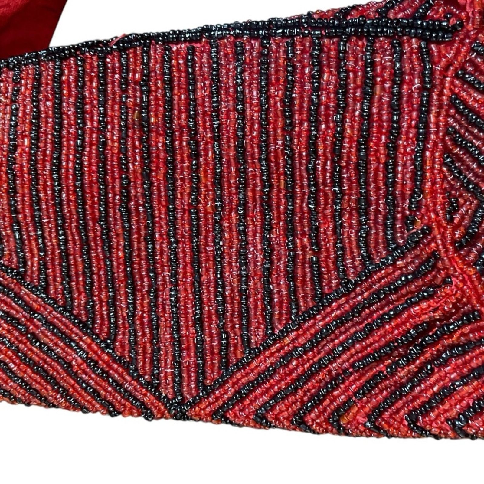 Handmade Vintage 1950s Art Deco Paul Handcrafts Red/Black Beaded Bag Size ONE SIZE - 6 Thumbnail