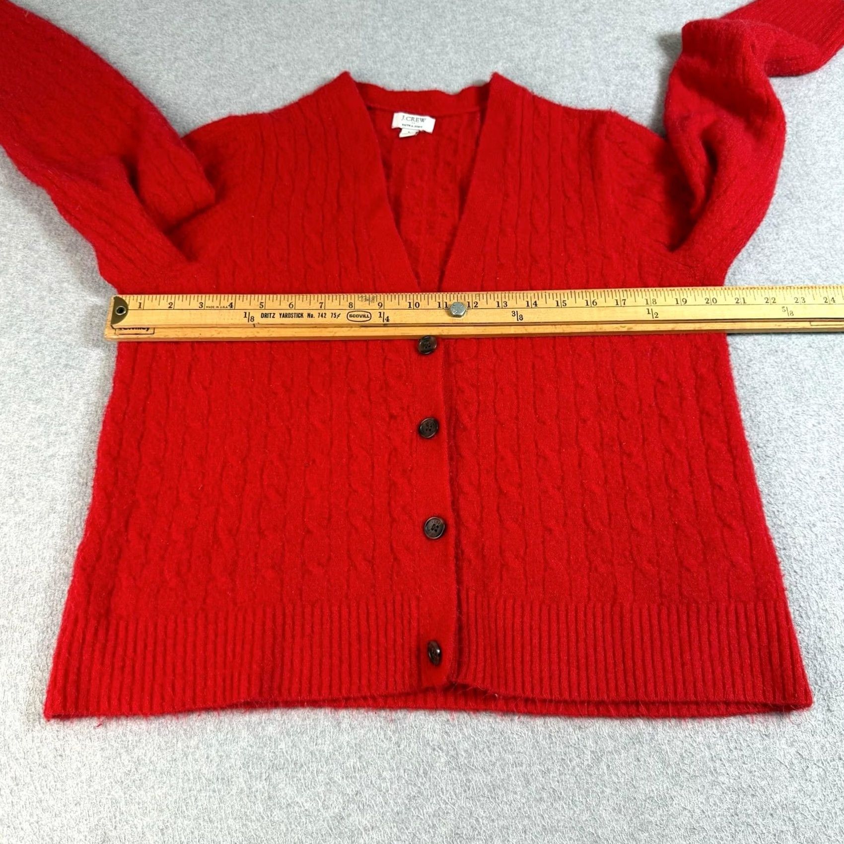 J.Crew J.CREW Cardigan Sweater Women L Red Cable Knit Extra Soft Stretchy Heritage, Long Sleeve, V-Neck, Casual Winter Knitwear, Solid Pattern, Button Front Size L / US 10 / IT 46 - 6 Thumbnail