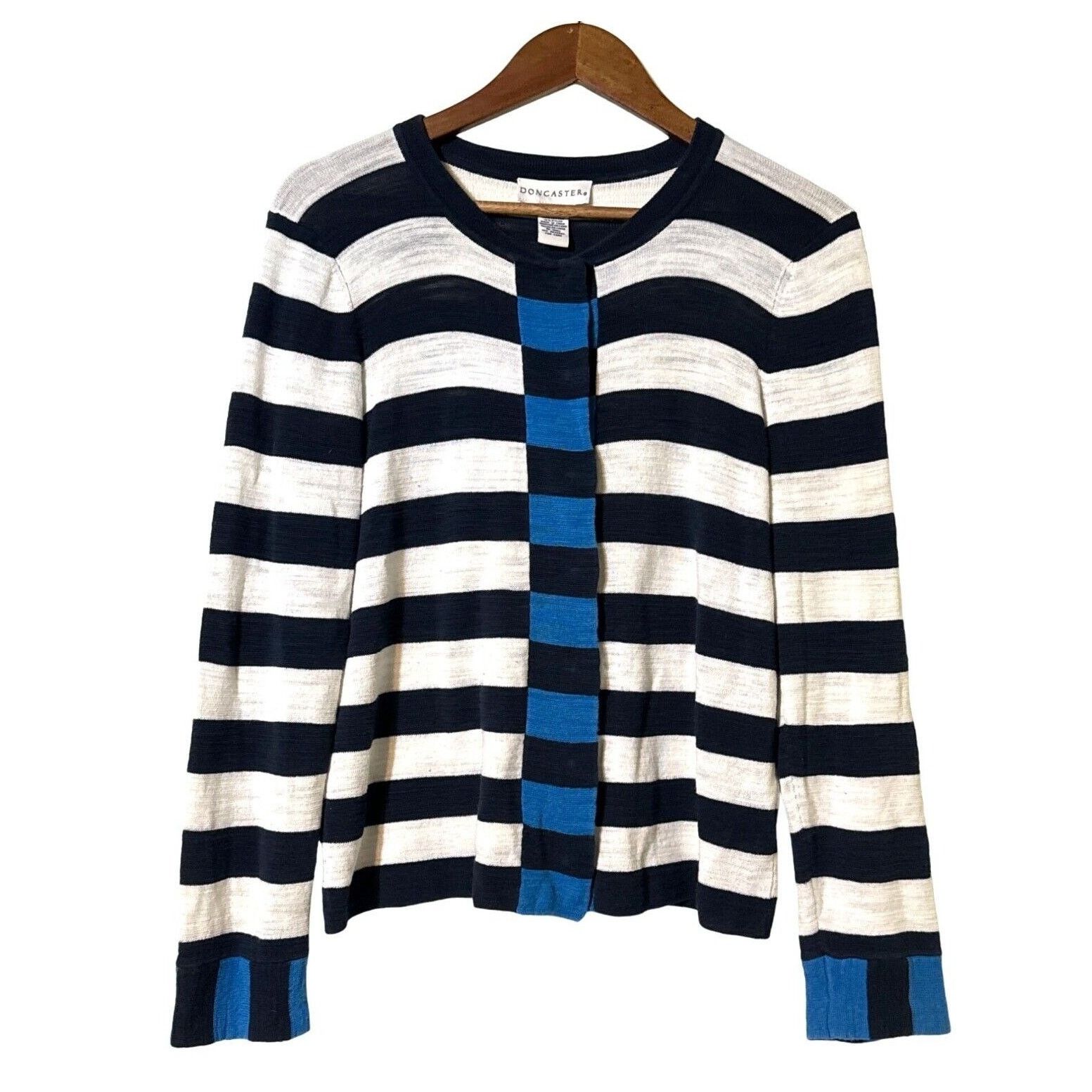 Other Doncaster Cardigan Hidden Snap Closure White Blue Large Size L / US 10 / IT 46 - 1 Thumbnail