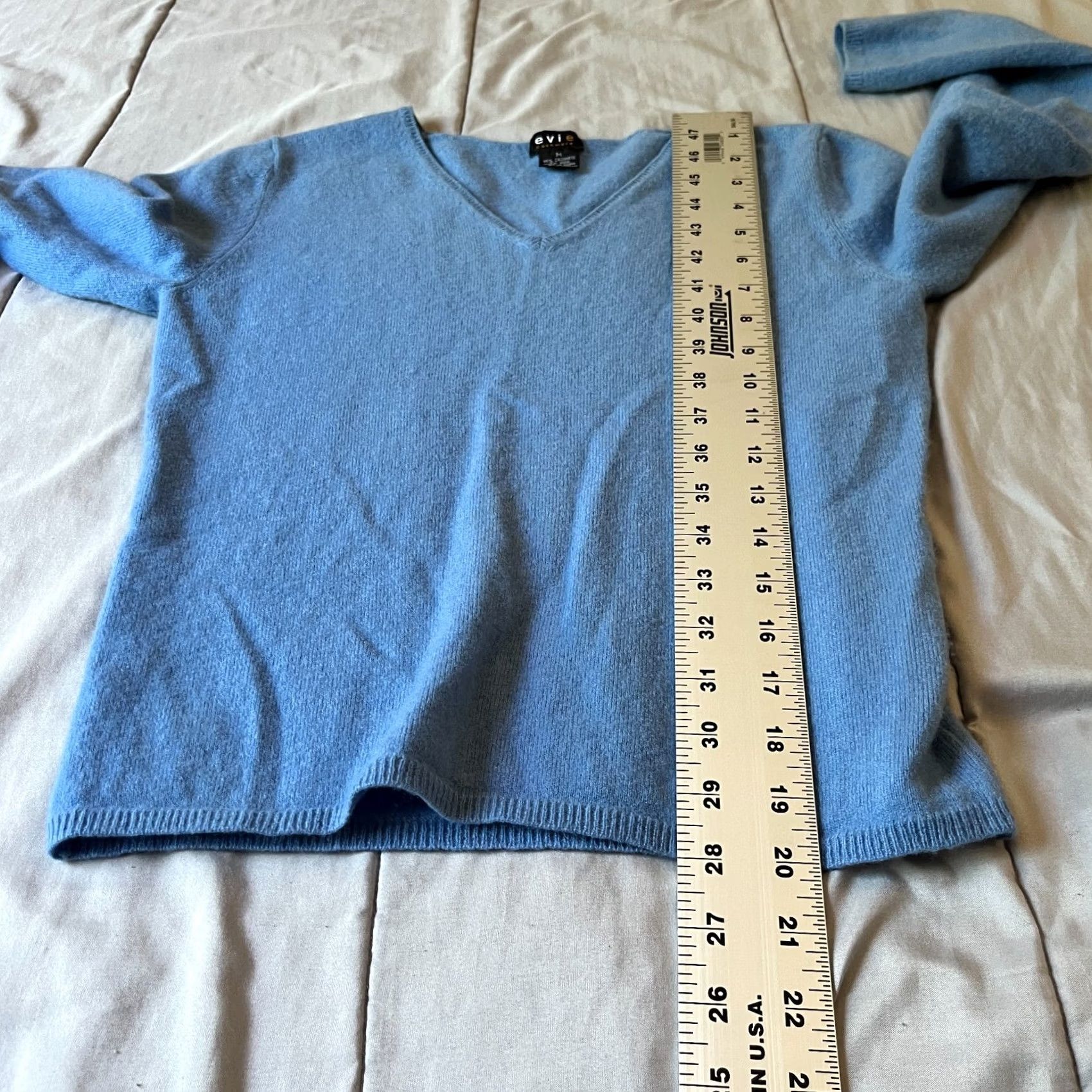 Vintage Evie Womens V-Neck Sweater Blue Knit Pullover Lightweight Cashmere/Wool Medium Size M / US 6-8 / IT 42-44 - 6 Thumbnail