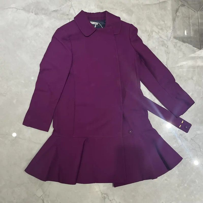 Miu Miu Miu Miu Long Purple Cotton Coat for Women 0089 Size XS / US 0-2 / IT 36-38 - 1 Thumbnail