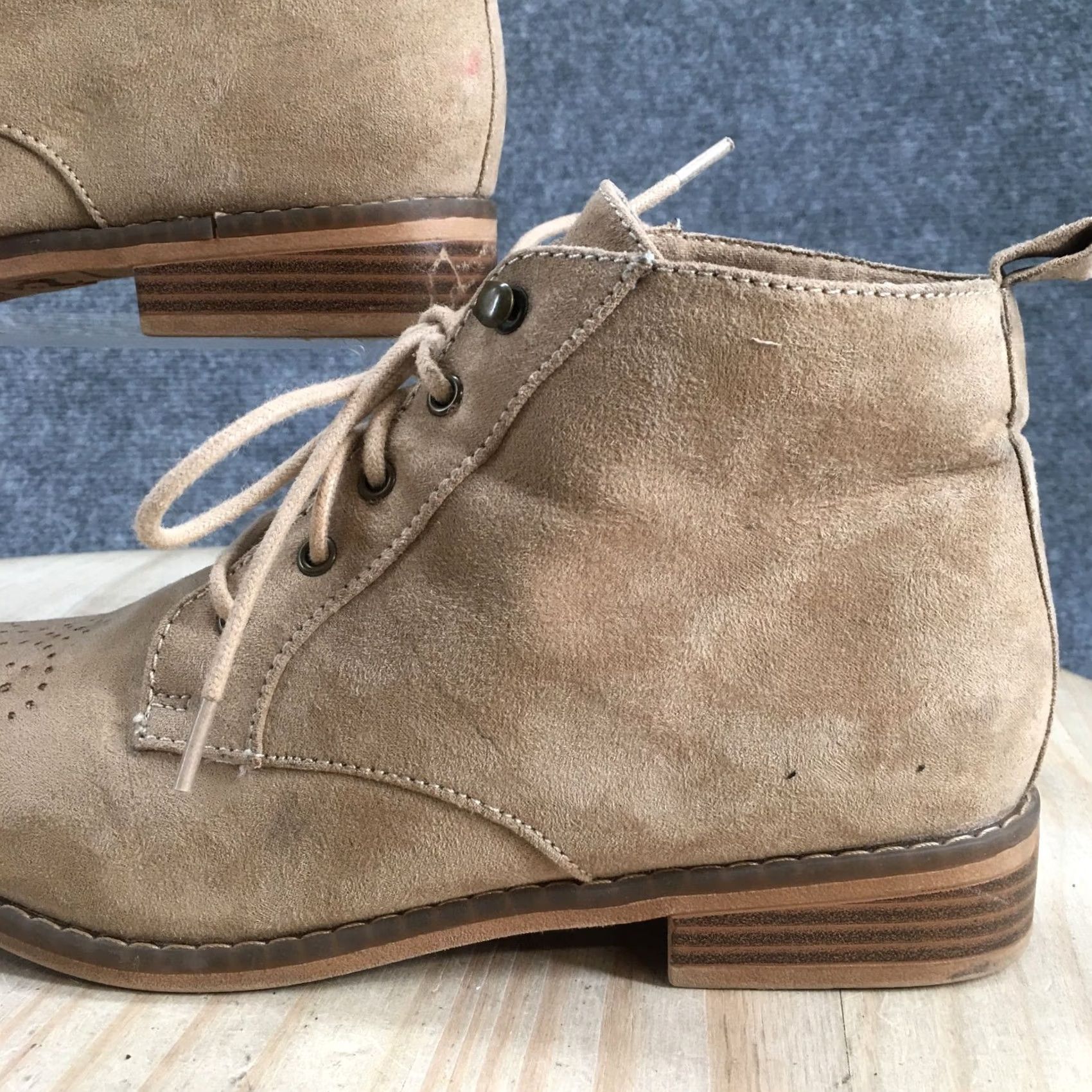Vintage Rocket Dog Boots Womens 7.5 Lace Up Medallion Toe Ankle Bootie Brown Fabric Size US 8 / IT 38 - 3 Thumbnail