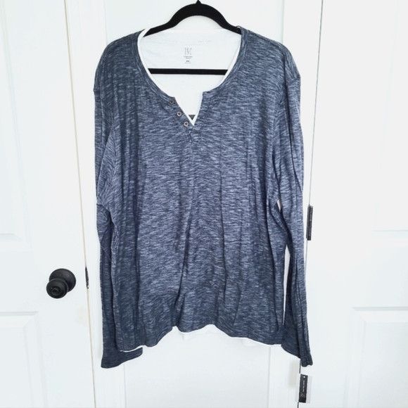 I.N.C INC Replen Heathered Split V-Neck Long Sleeve Knit Tee NWT Size US XXL / EU 58 / 5 - 4 Thumbnail