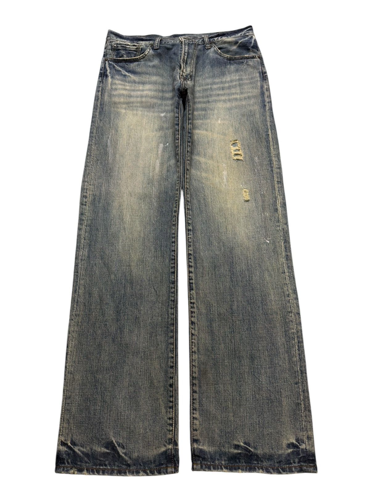 Vintage Y2K Japanese Brand Blue Mud Wash Whiskers Wide Leg