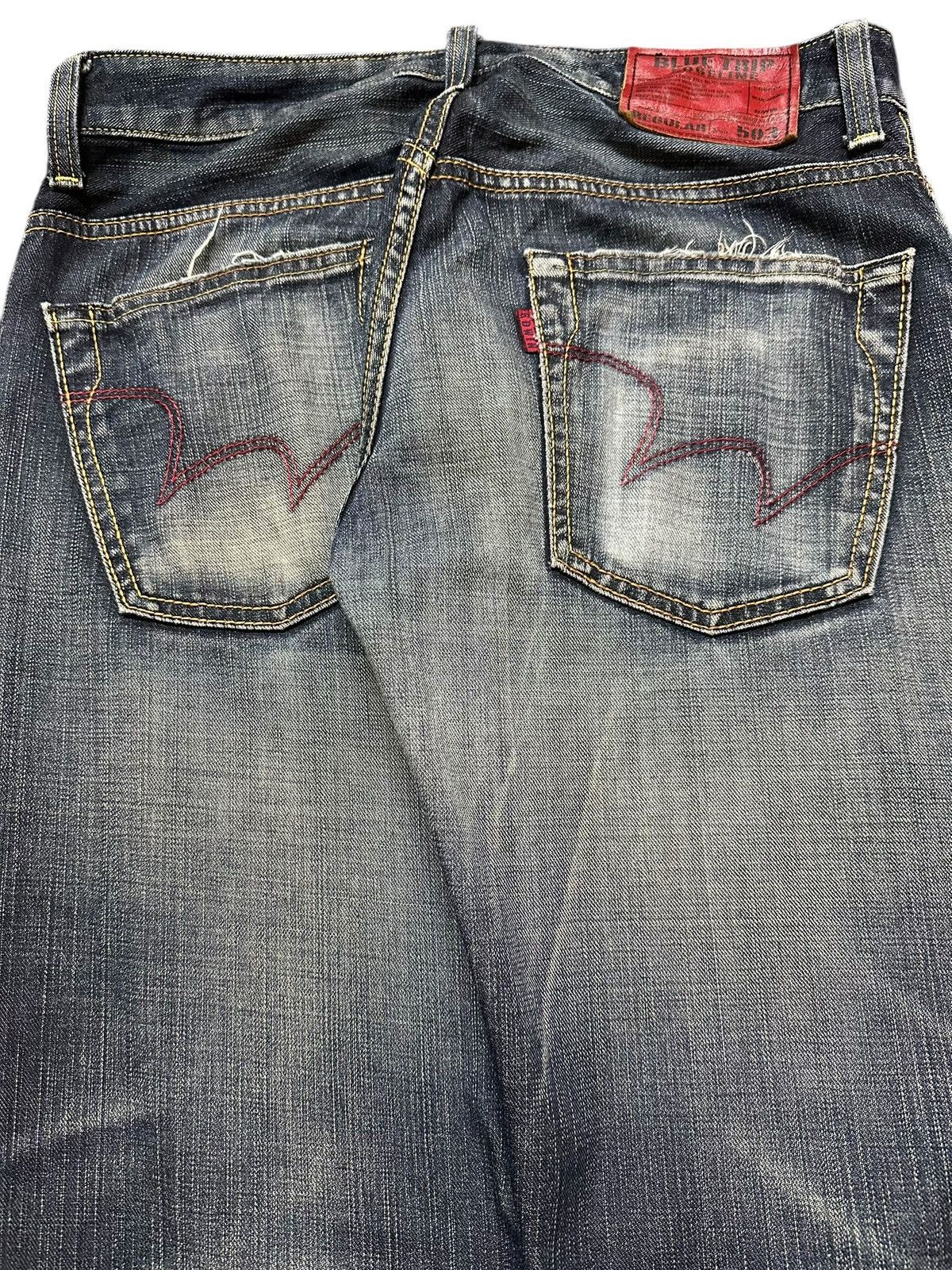 Edwin Vintage Edwin 503 Blue Trip Faded Wash Distress Baggy Jeans Size US 32 / EU 48 - 6 Thumbnail