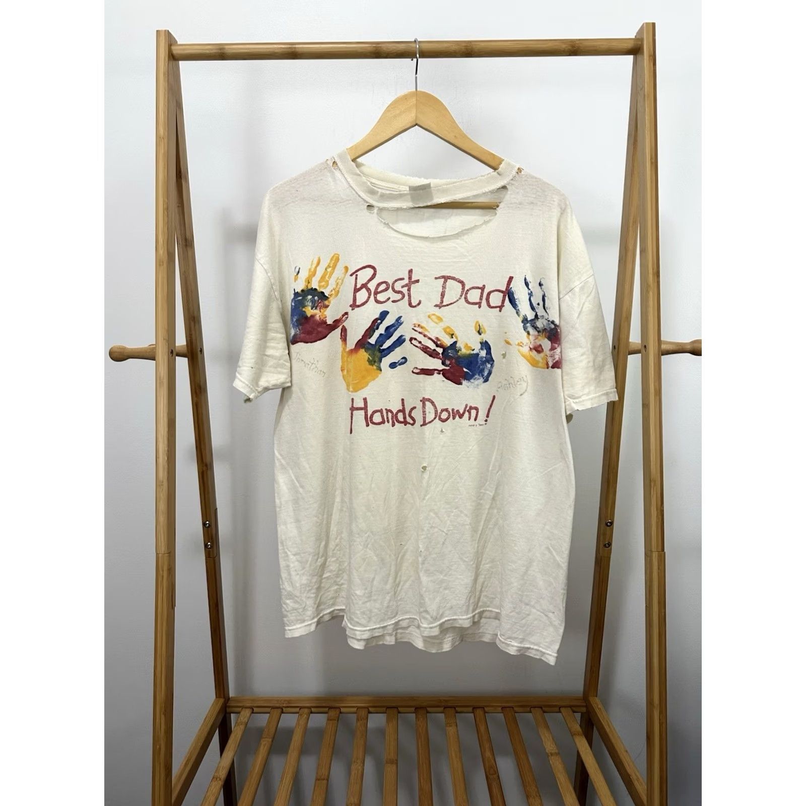 Anvil VTG Best Dad Hands Down Distressed WIP T-Shirt XL White Nike? Size US XL / EU 56 / 4 - 2 Thumbnail