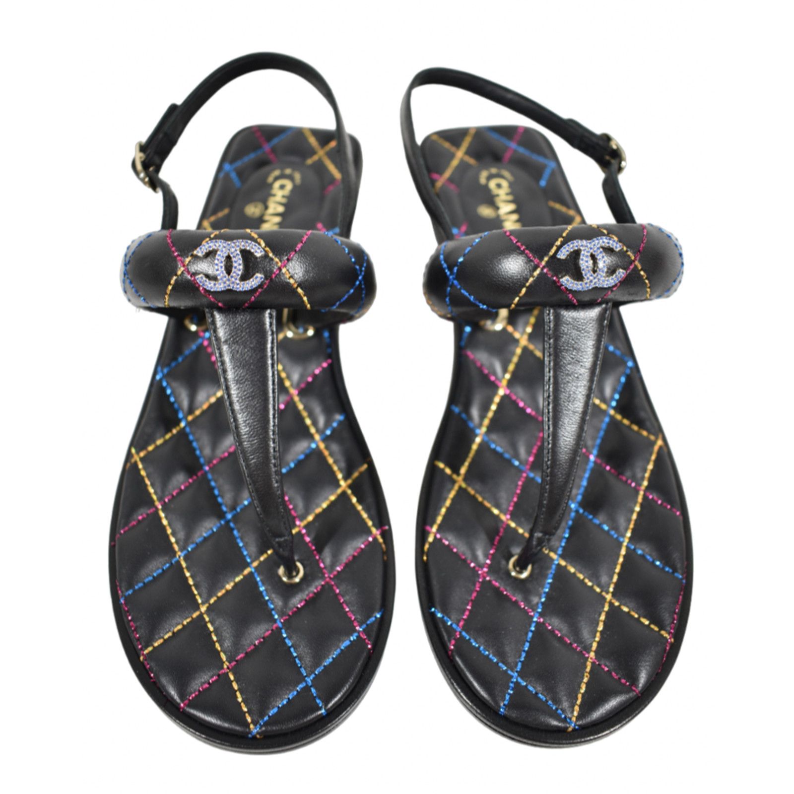 Chanel Chanel 21K Black Multicolor Leather CC Logo Mule Slide Flat Size US 7.5 / IT 37.5 - 1 Thumbnail