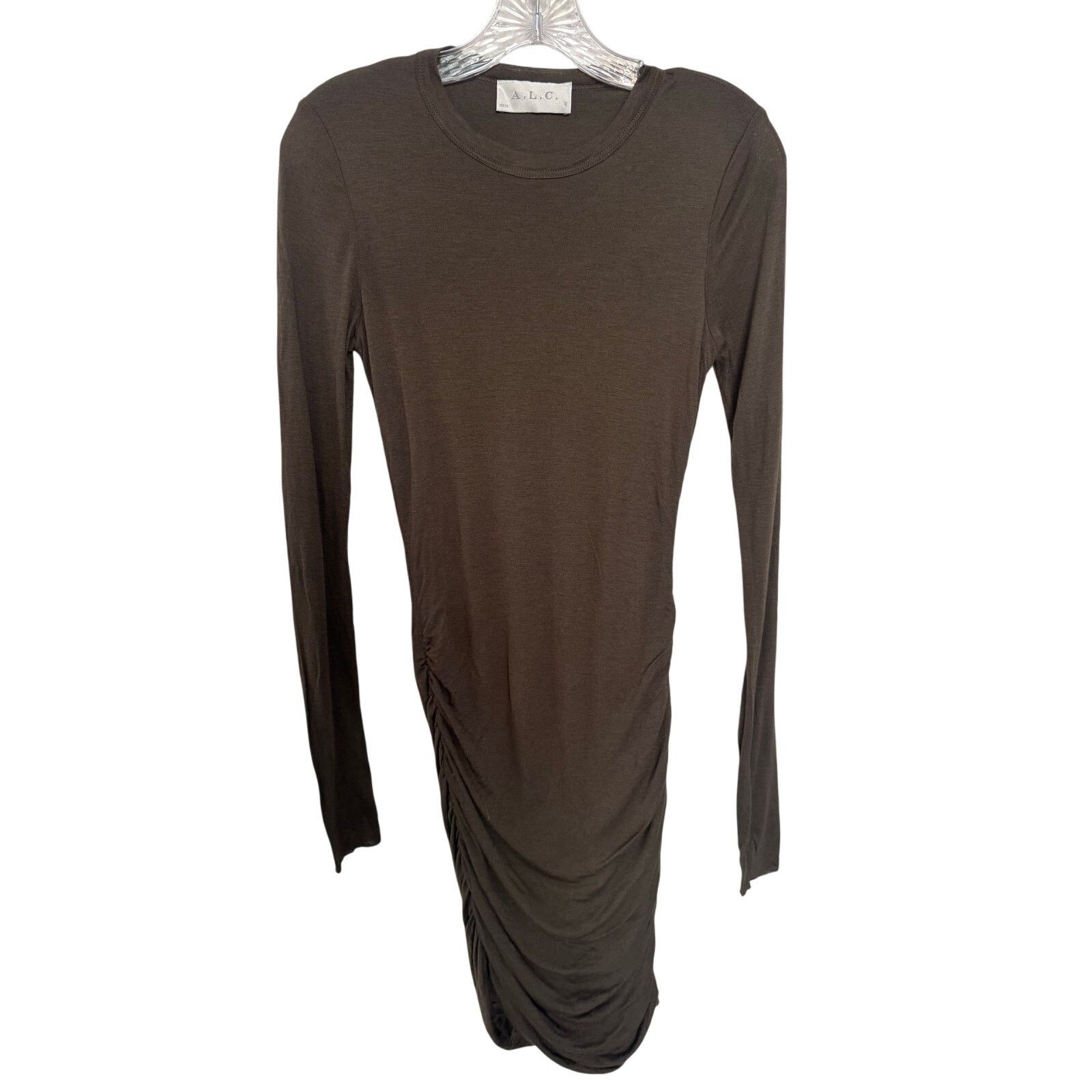 A.L.C. A.L.C Ruched Olive Green Shirt Dress Size XS Size XS / US 0-2 / IT 36-38 - 2 Thumbnail