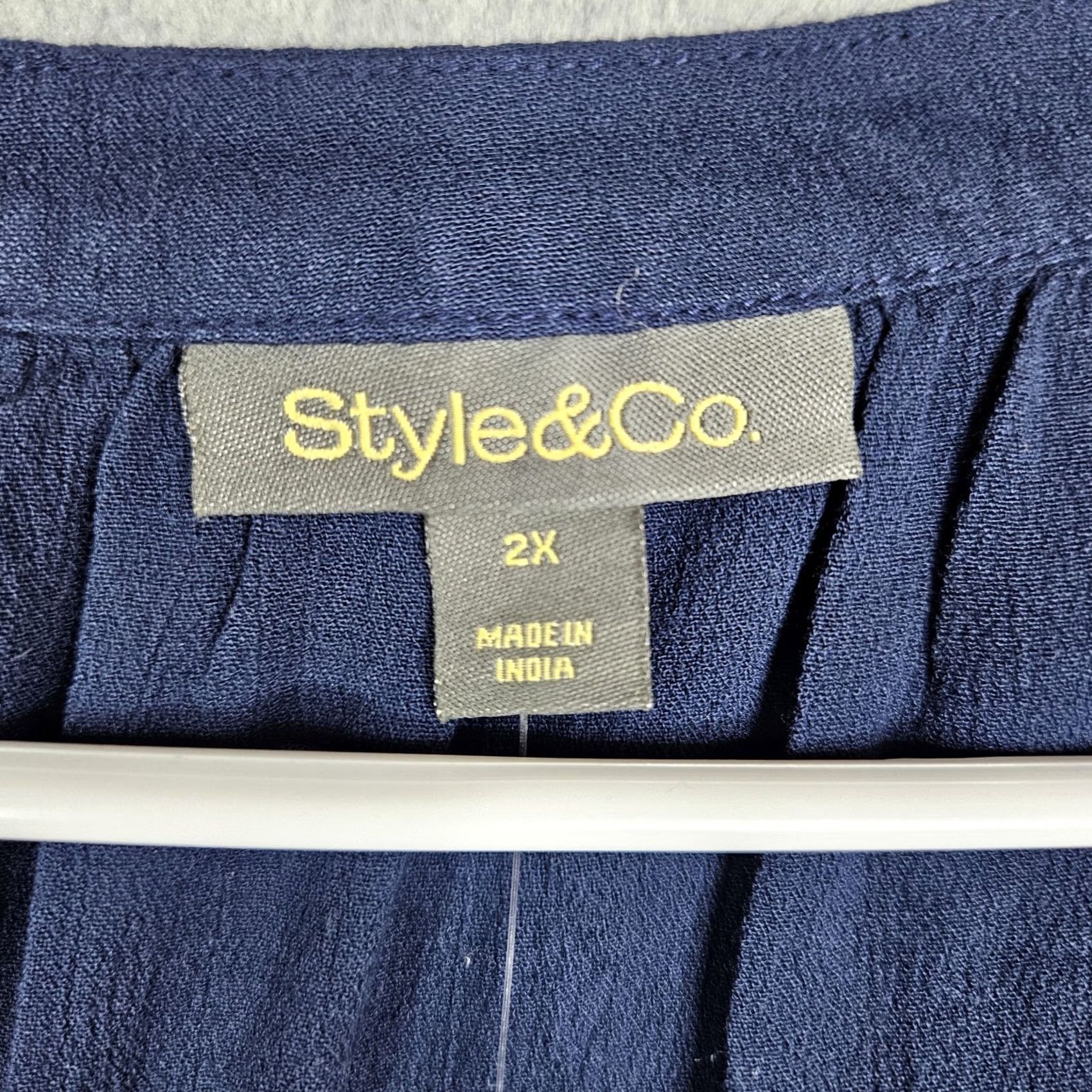 Vintage STYLE & Co. Industrial Blue V-Neck Peasnt Women's Blouse Size 2X Size XXL / US 16-18 / IT 52-54 - 3 Thumbnail