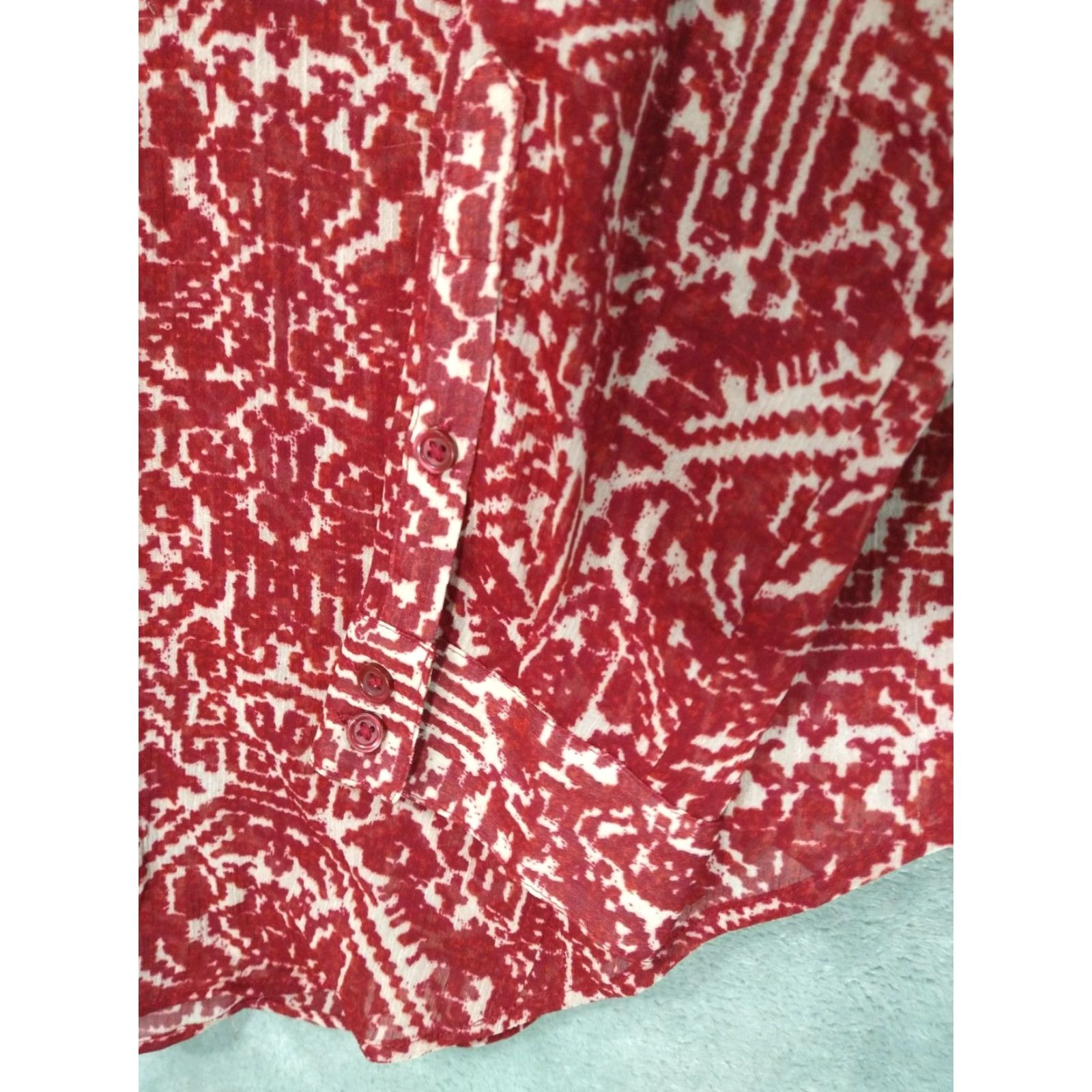 Lucky Brand Lucky Brand Shirt Womens Medium Red Henley Long Sleeve Semi Sheer Tunic Top Boho Size M / US 6-8 / IT 42-44 - 3 Thumbnail