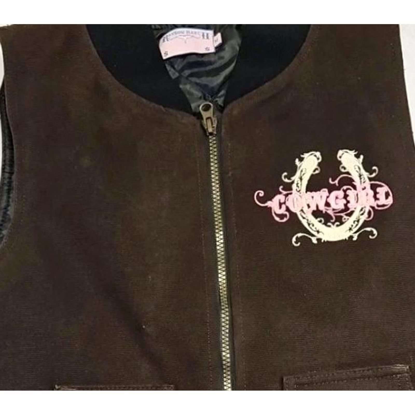 Vintage VINTAGE Y2K Cowgirl Western Zip Vest Brown Horseshoe Graphic Ransom Ranch Size M Women Embroidered Cotton Zip Vest Western Mens Women Girls? Size M / US 6-8 / IT 42-44 - 2 Thumbnail