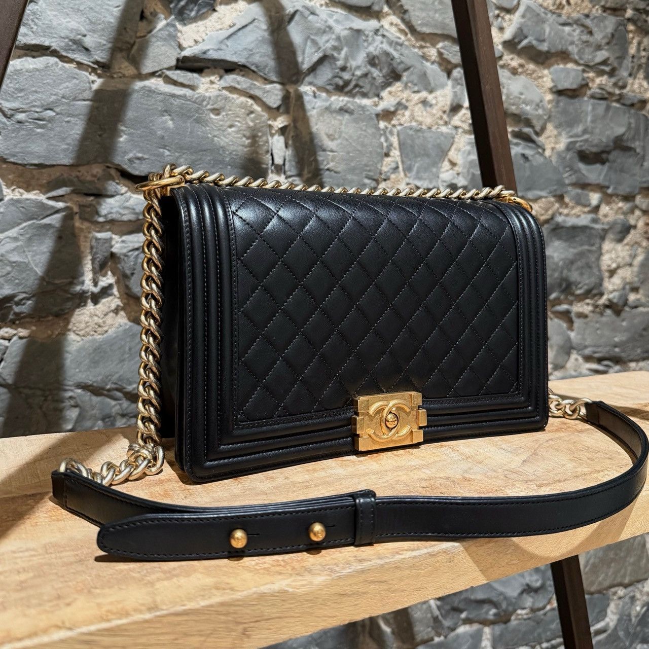 Chanel Chanel Black Lambskin GHW Large Boy Bag Size ONE SIZE - 2 Thumbnail