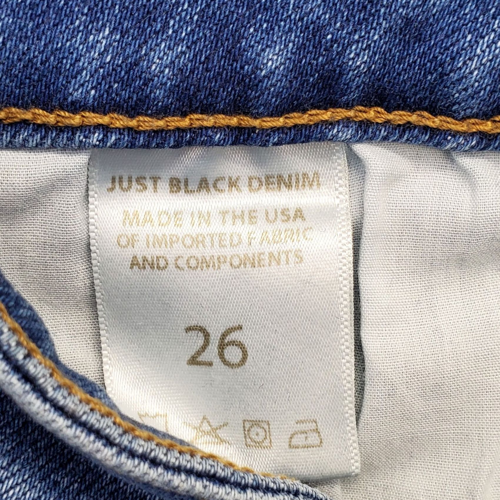 Denime JUST BLACK White? Wait - original color Blue. Title: Just Black Straight Jeans Womens 26 Blue Denim Stretch Boho Button Fly Made USA Size 26" / US 2 / IT 38 - 7 Thumbnail