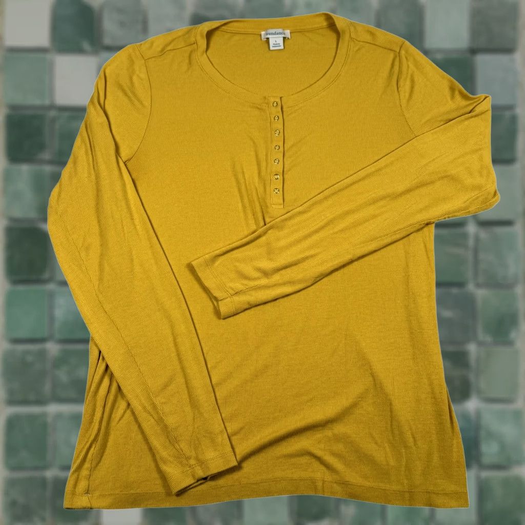 Vintage VINTAGE Sundance Shirt L Womens Large Butter Yellow Ribbed Henley LS Modal Stretch Earthy Top Size L / US 10 / IT 46 - 1 Thumbnail