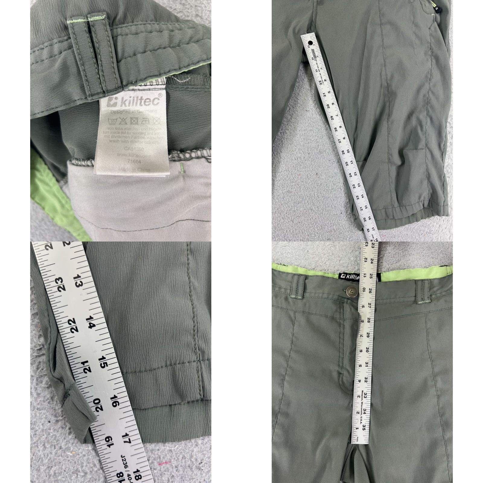 Vintage Killtec Shorts Women 16 Green Gray Cargo Zipper Pockets Hiking Backpacking 38x16 Size 38" / US 16 / IT 52 - 8 Thumbnail