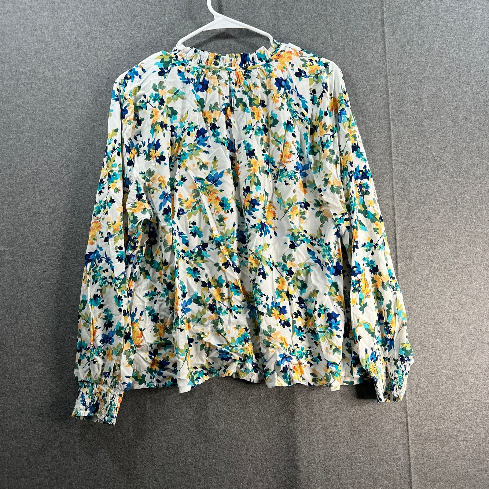 Denim & Co. Denim & Co. Printed Smocked Cuff Woven Blouse White, Large Size L / US 10 / IT 46 - 2 Thumbnail