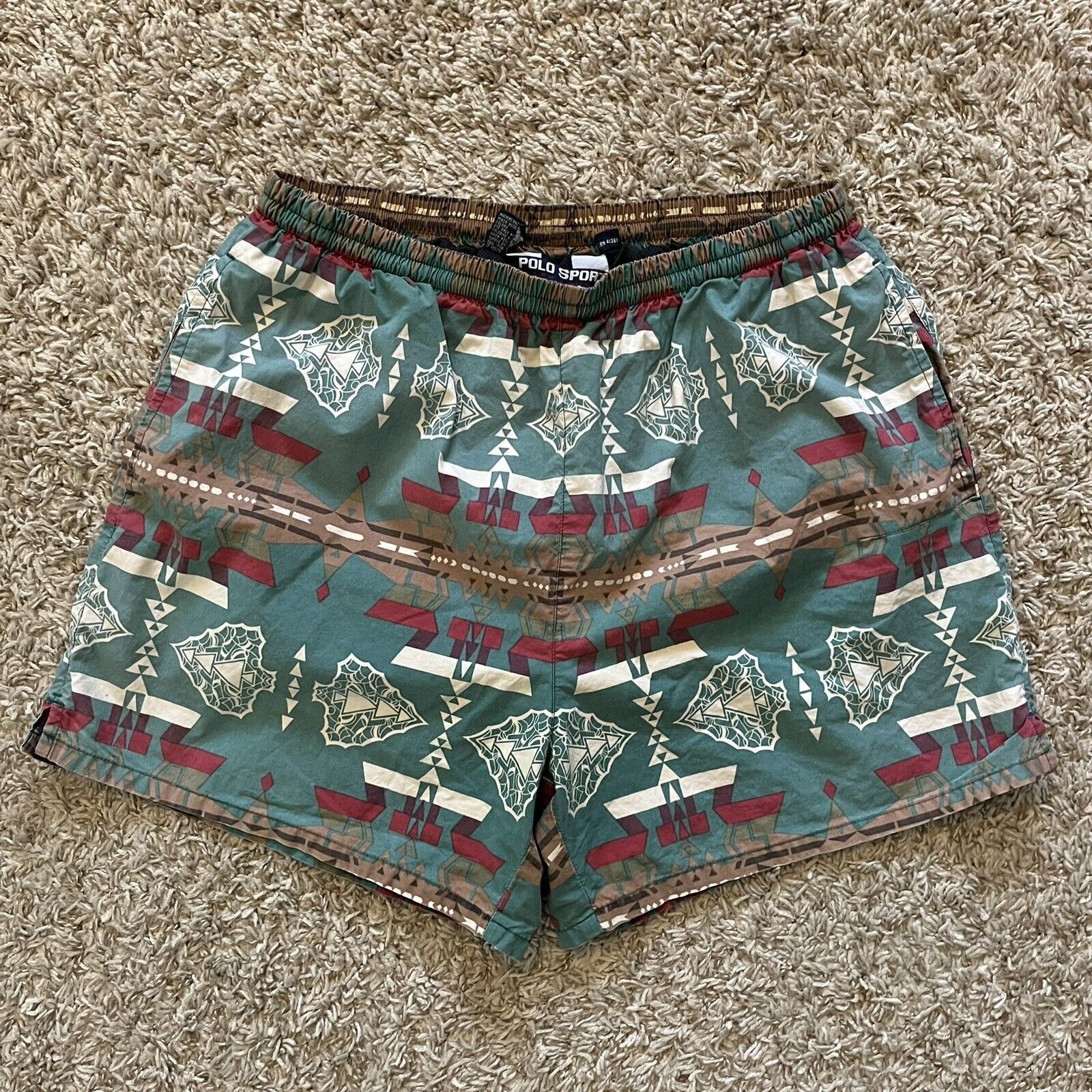 90s Polo Sport Aztec Navajo Swim Trunks Board Shorts 5” L