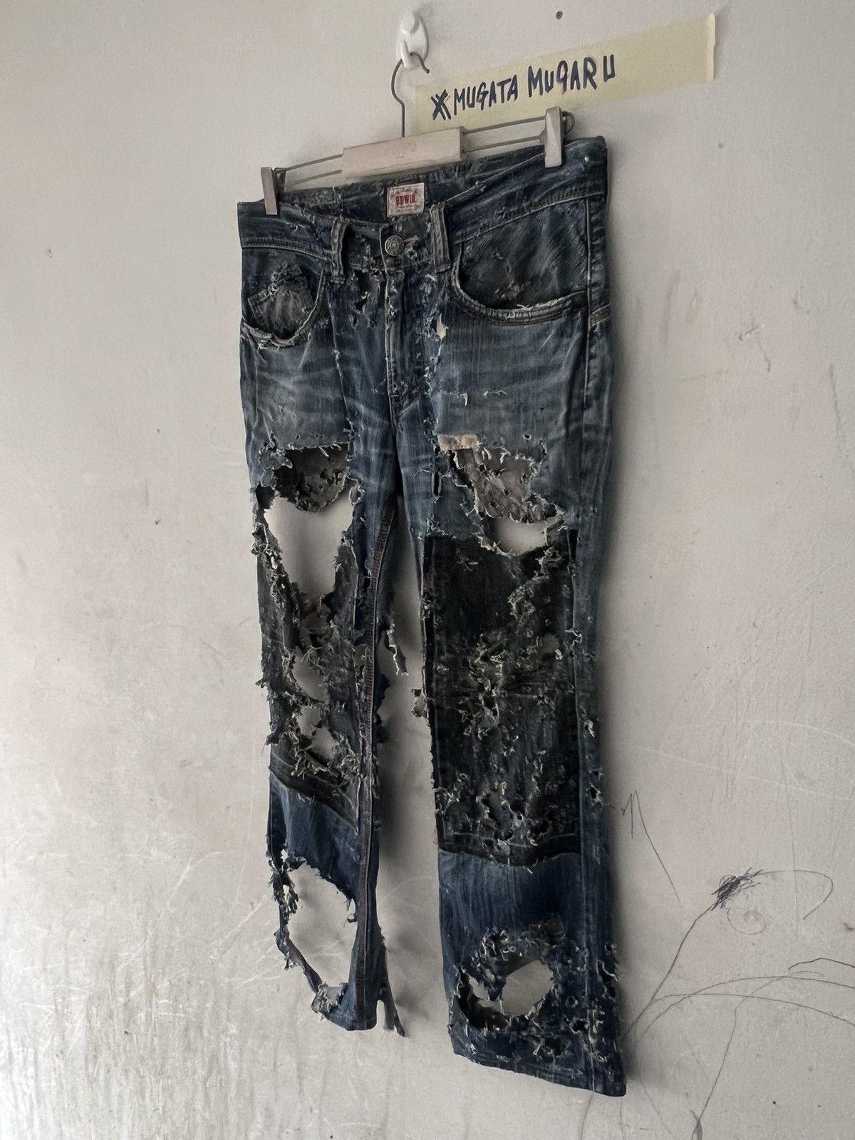 Japanese Brand MUGATAMUGARU THRASHED🔥EDWIN FLARE RIPPED DENIM PANT Size US 32 / EU 48 - 9 Thumbnail