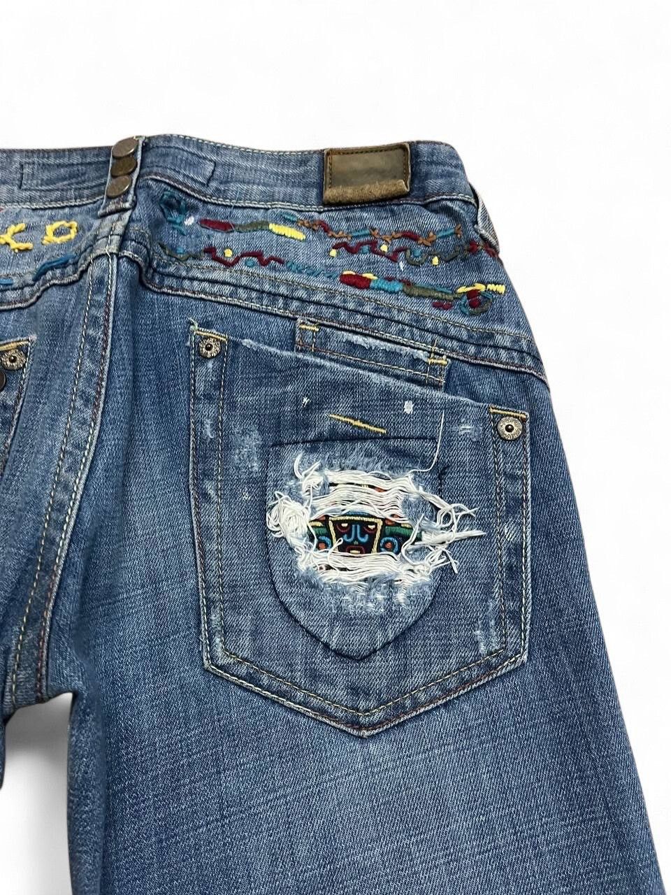 Hysteric Glamour Flared drive Jeans distressed low rise wideleg embroided Size US 29 - 4 Thumbnail