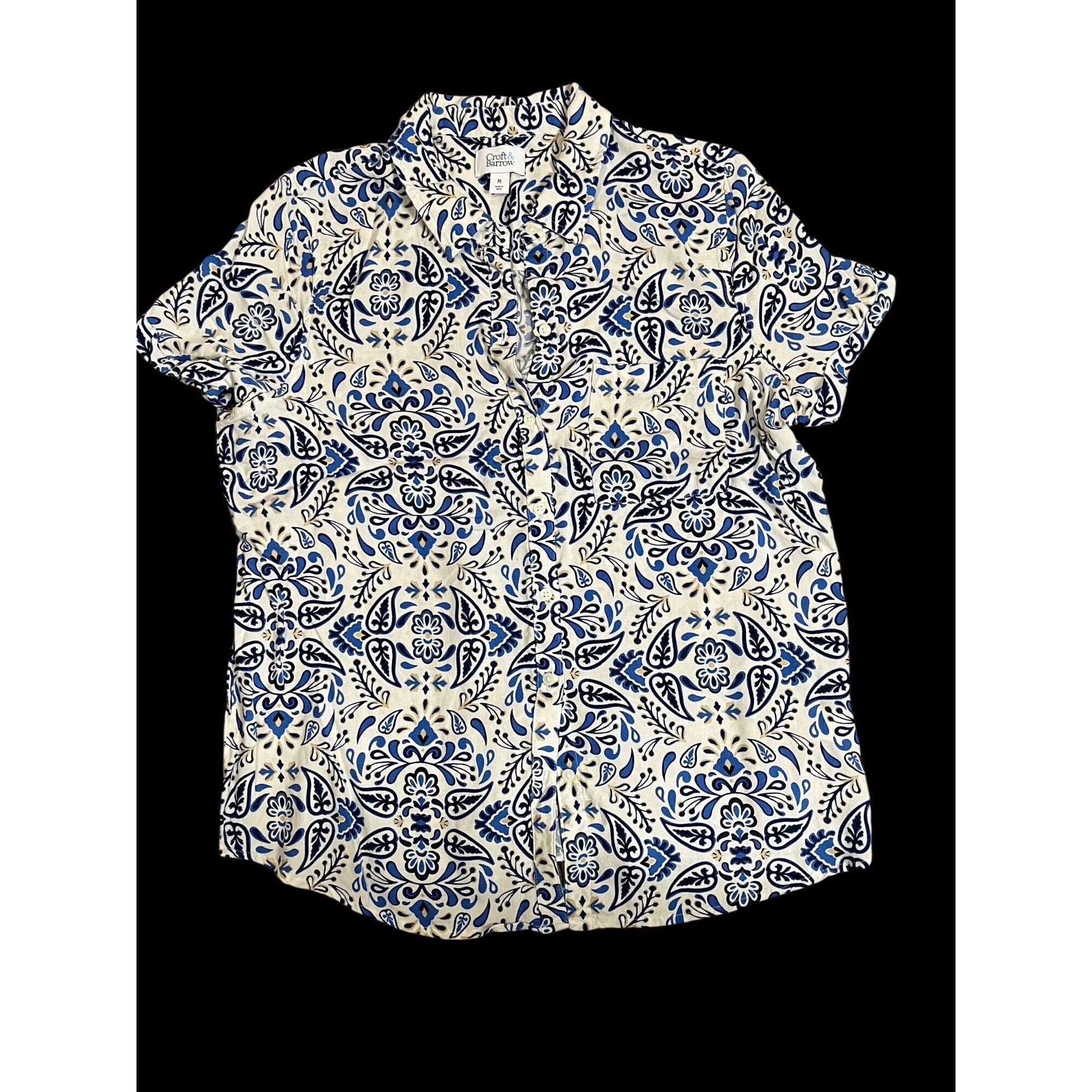 Croft & Barrow Croft & Barrow Womens Blue & White Button-Up Shirt With Flor Size M / US 6-8 / IT 42-44 - 1 Thumbnail