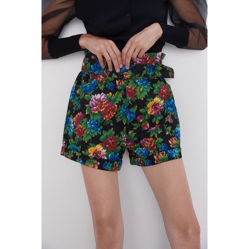 ZARA Floral Print Paperbag Shorts NWT