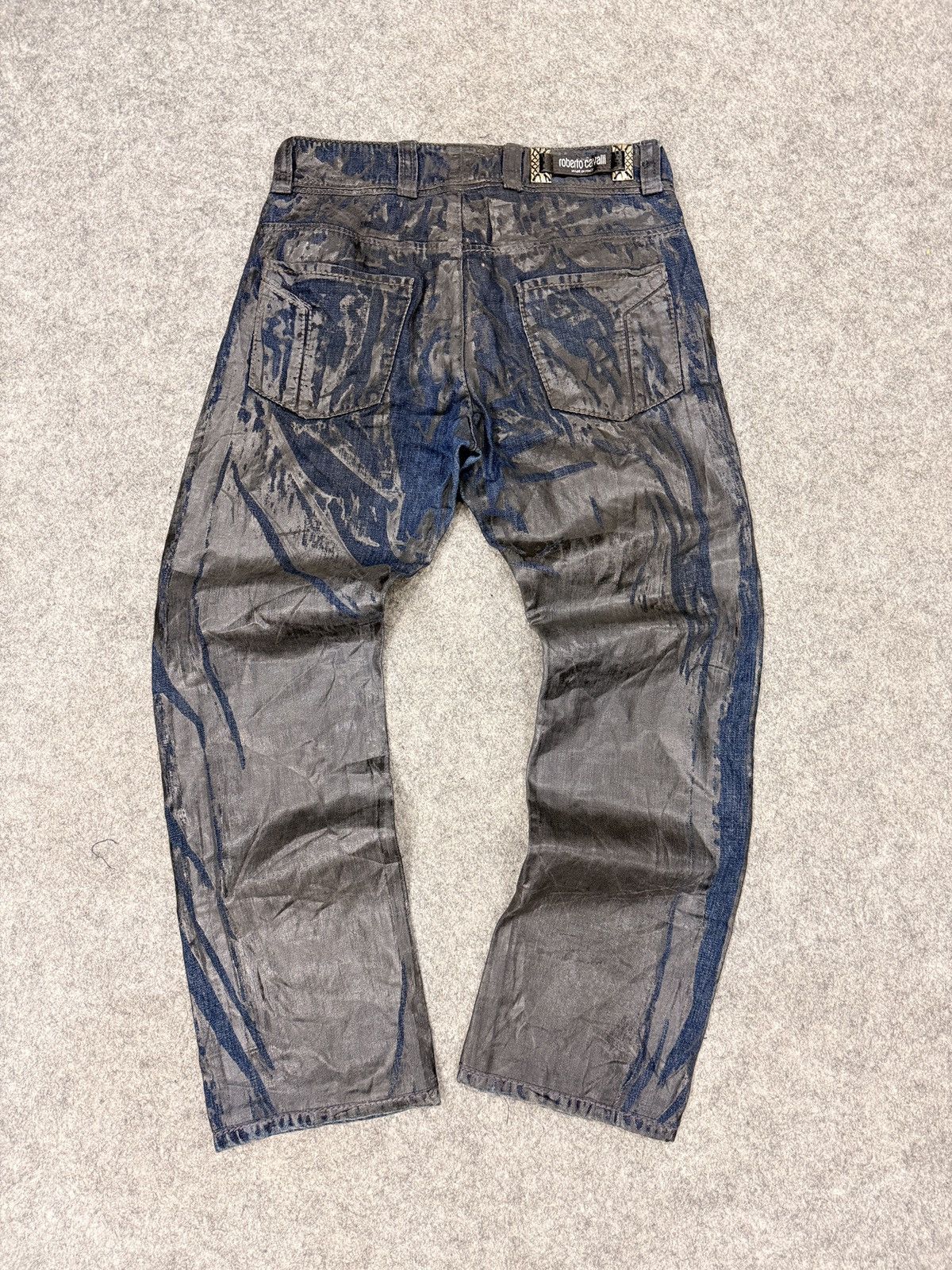 Roberto Cavalli AW2005 Roberto Cavalli Crocodile Effect Leather Waxed Denim Size US 33 - 2 Thumbnail