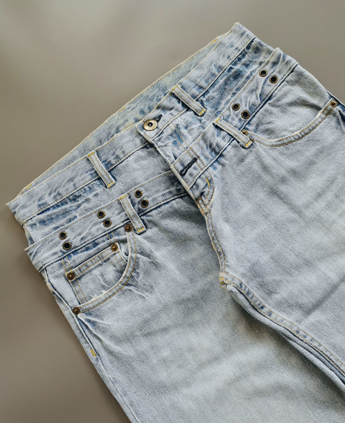 Japanese Brand Mouth Valley Double Waist Light Blue Distressed Jeans Size US 31 - 3 Thumbnail