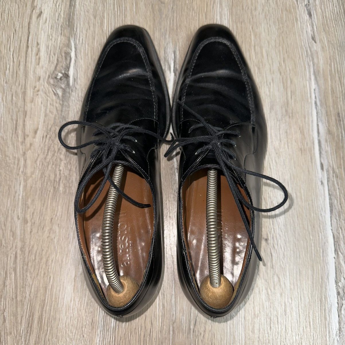 A. Testoni Men’s Black Leather Apron Toe Lace Up Size 9.5